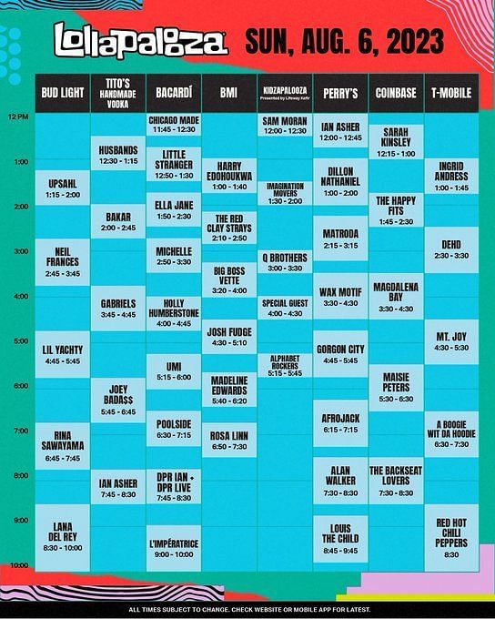 Lollapalooza Chicago 2023 releases full schedule Know who's playing when