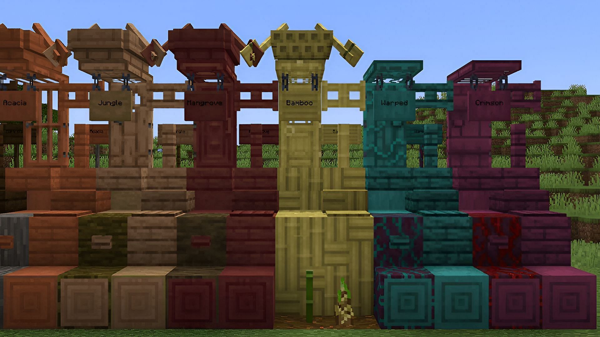 Bamboo wood and its variants as they appear in Minecraft 1.20 (Image via u/DukYT/Reddit)