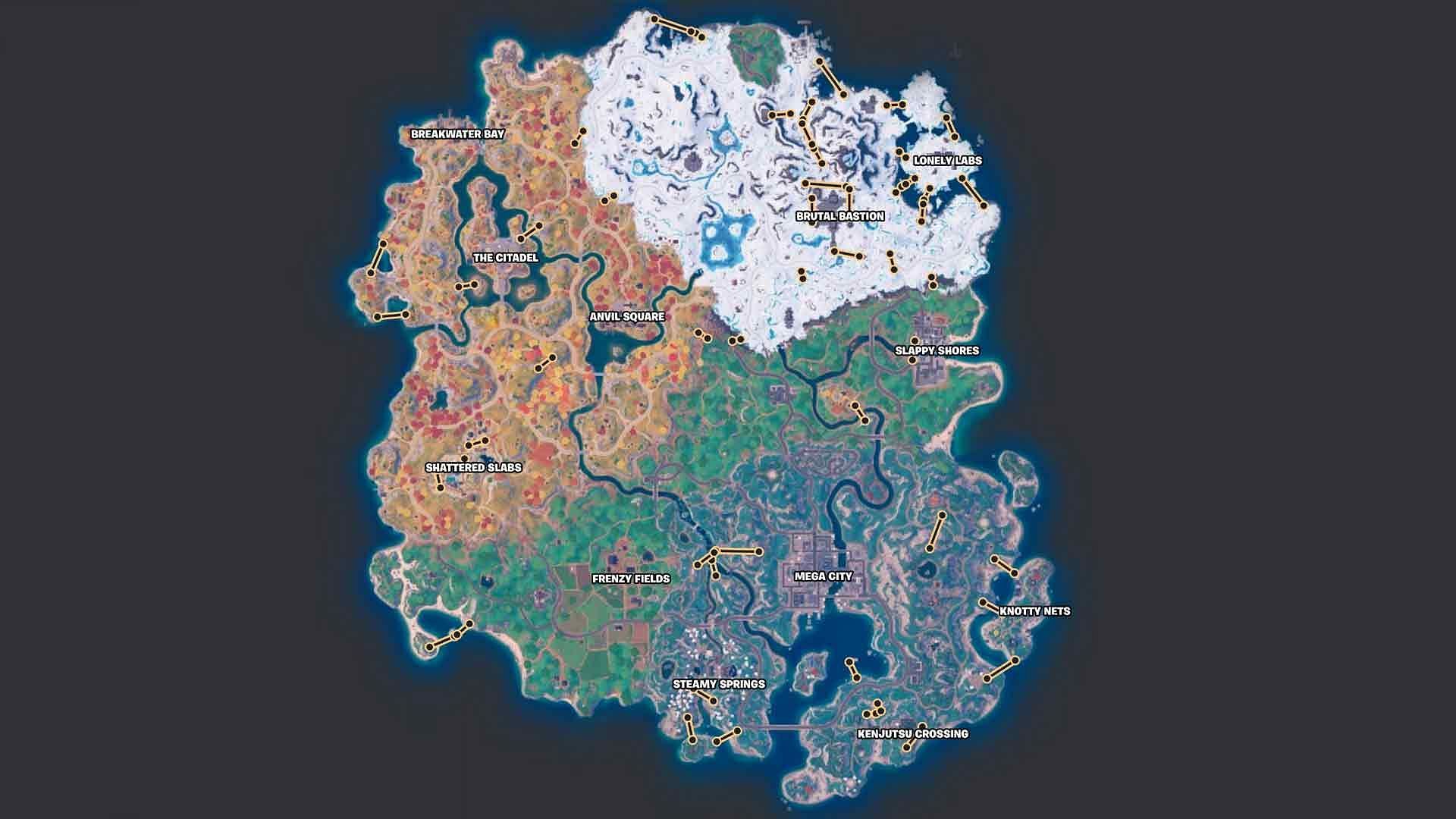 All zipline locations in Chapter 4 Season 2 (Image via fortnite.gg)