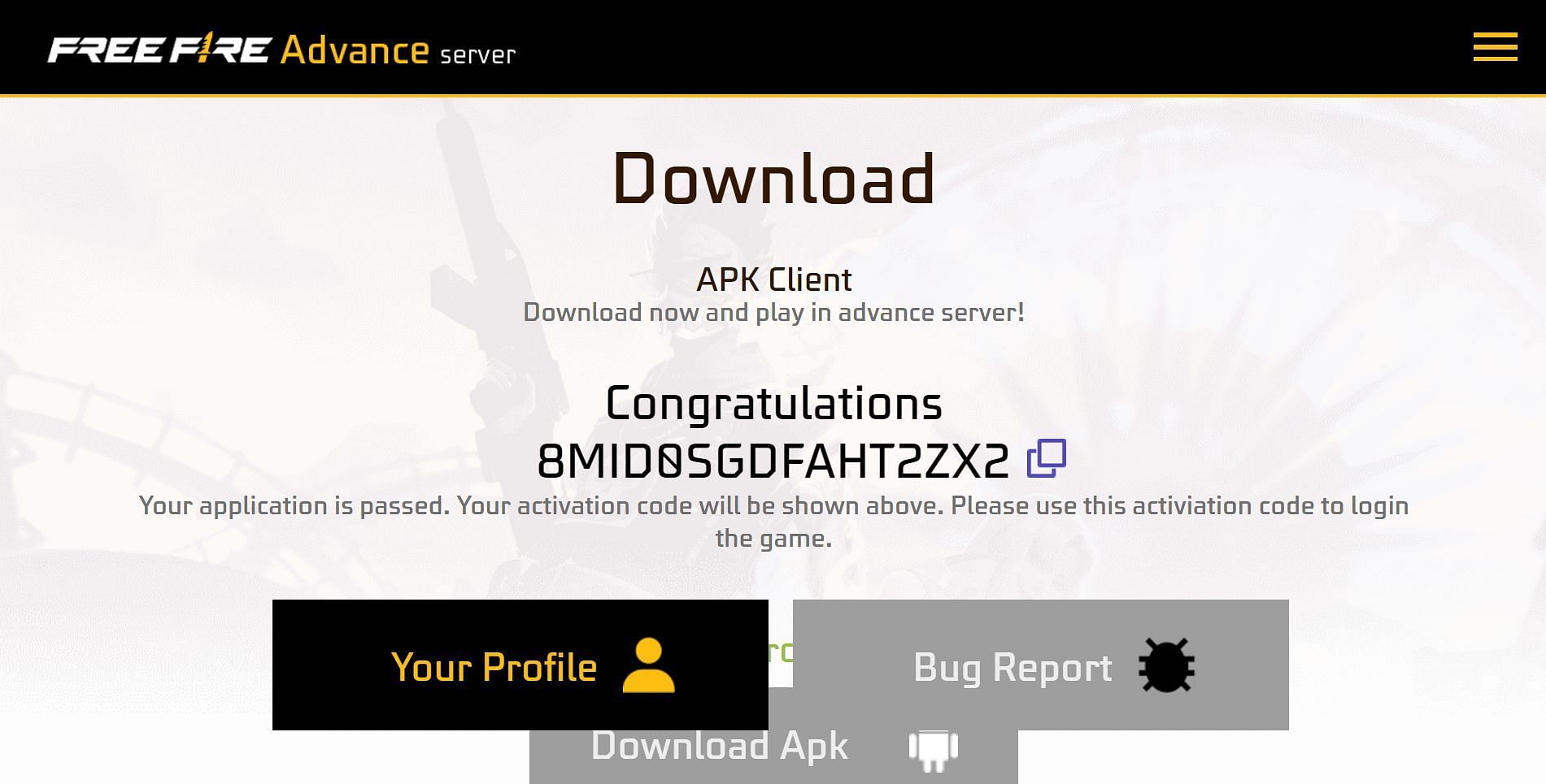 Free Fire Advance Server Code Download