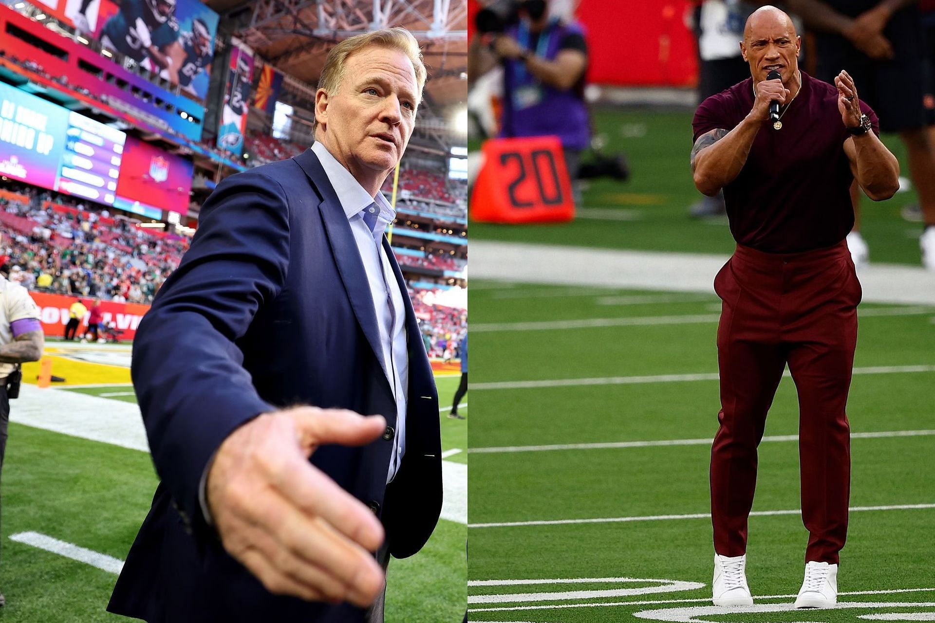 Roger Goodell (L) and Dwayne &quot;The Rock&quot; Johnson (R)