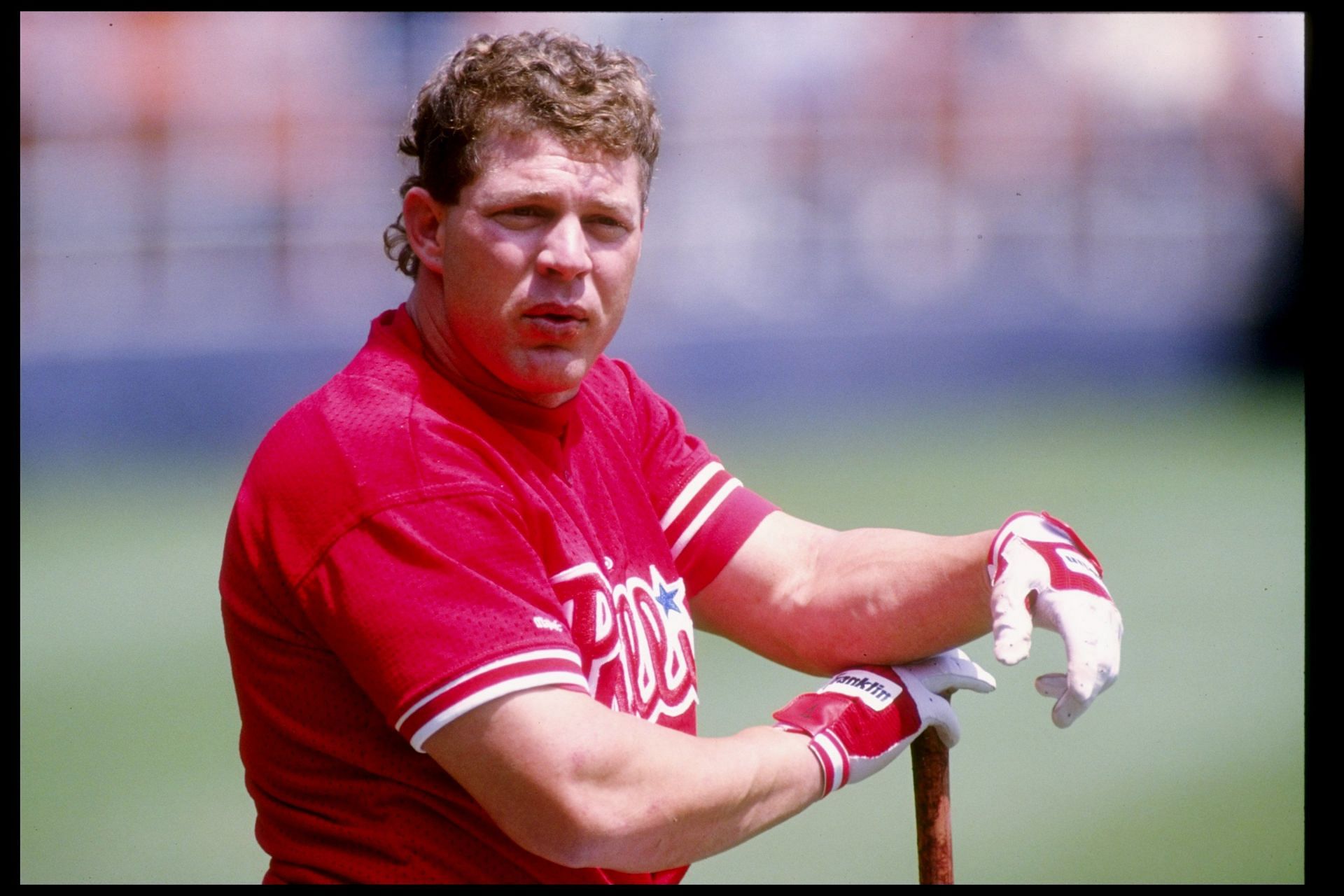 29 Apr 1993:Outfielder Lenny Dykstra of the Philadelphia Phillies stands on the field during a game against the San Diego Padres at Jack Murphy Stadium in San Diego, California.