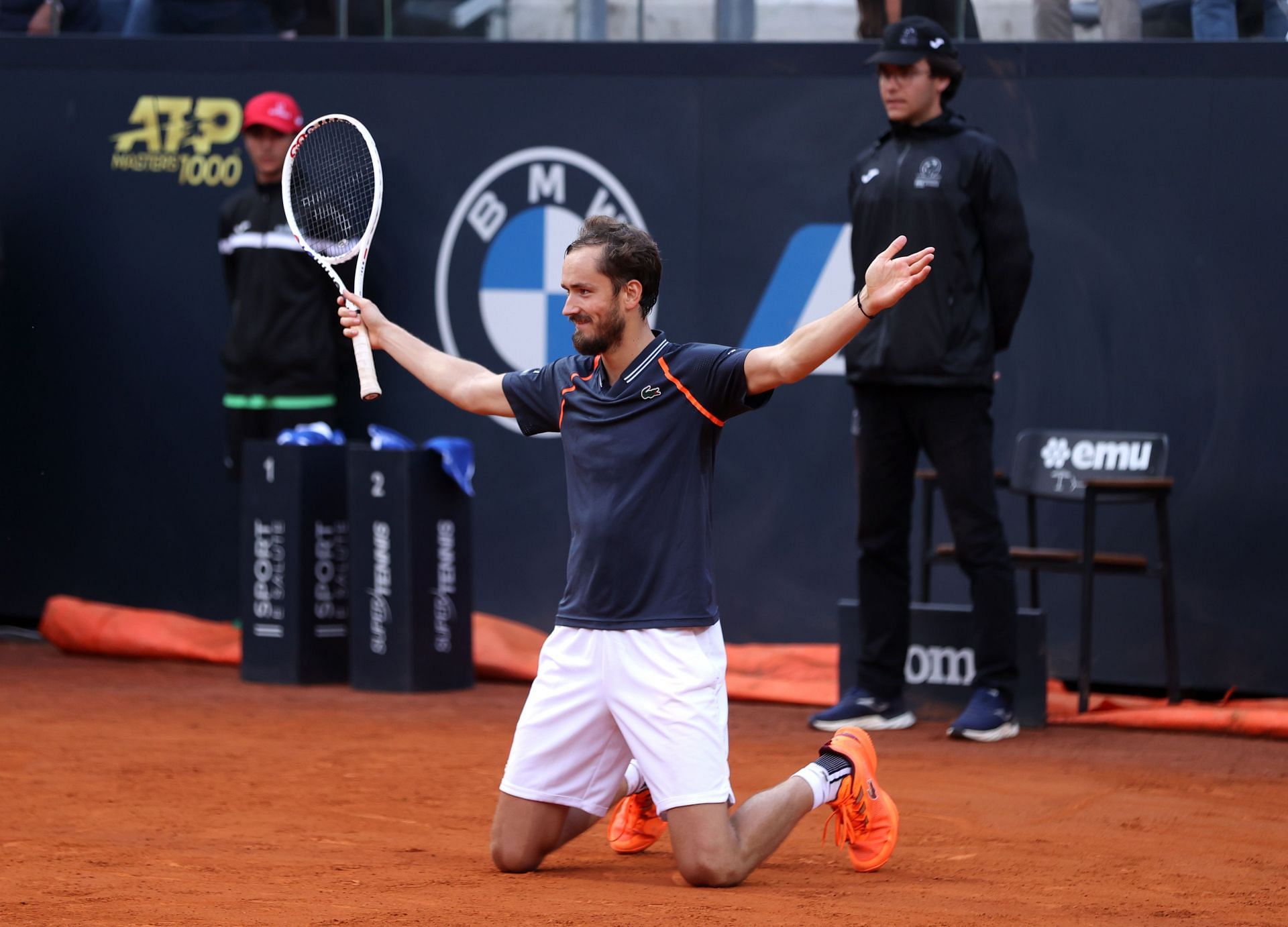 Daniil Medvedev celebrates his win over Holger Rune in the Italian Open final
