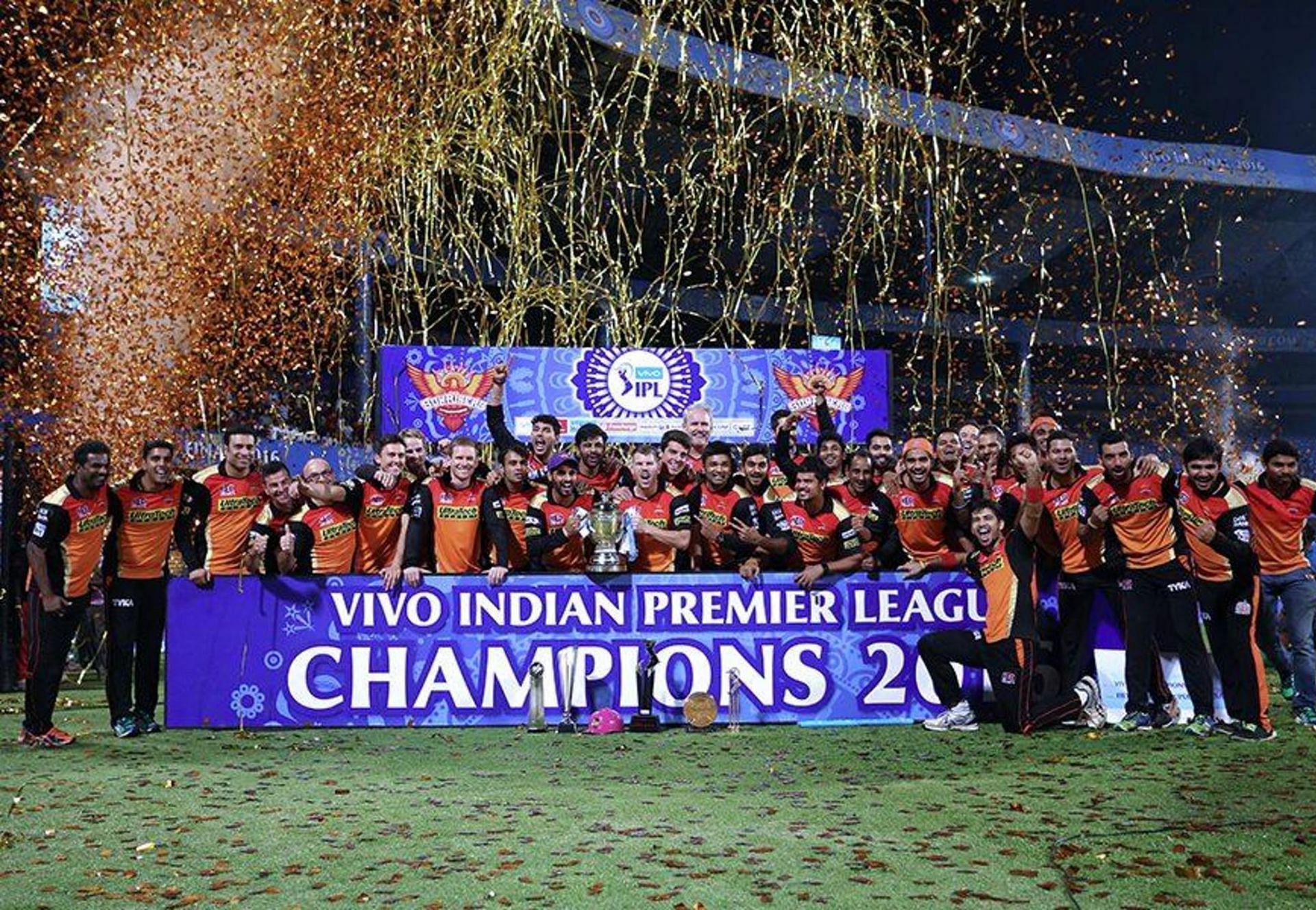 SRH players with their maiden IPL Trophy back in 2016.