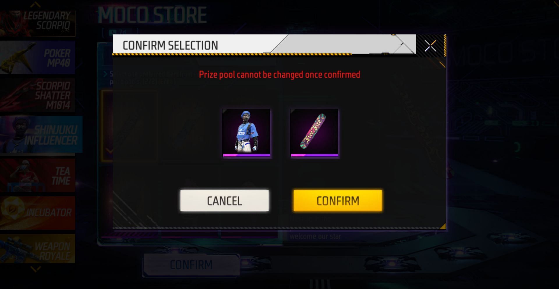 Confirm the selection to make spins in Moco Store (Image via Garena)