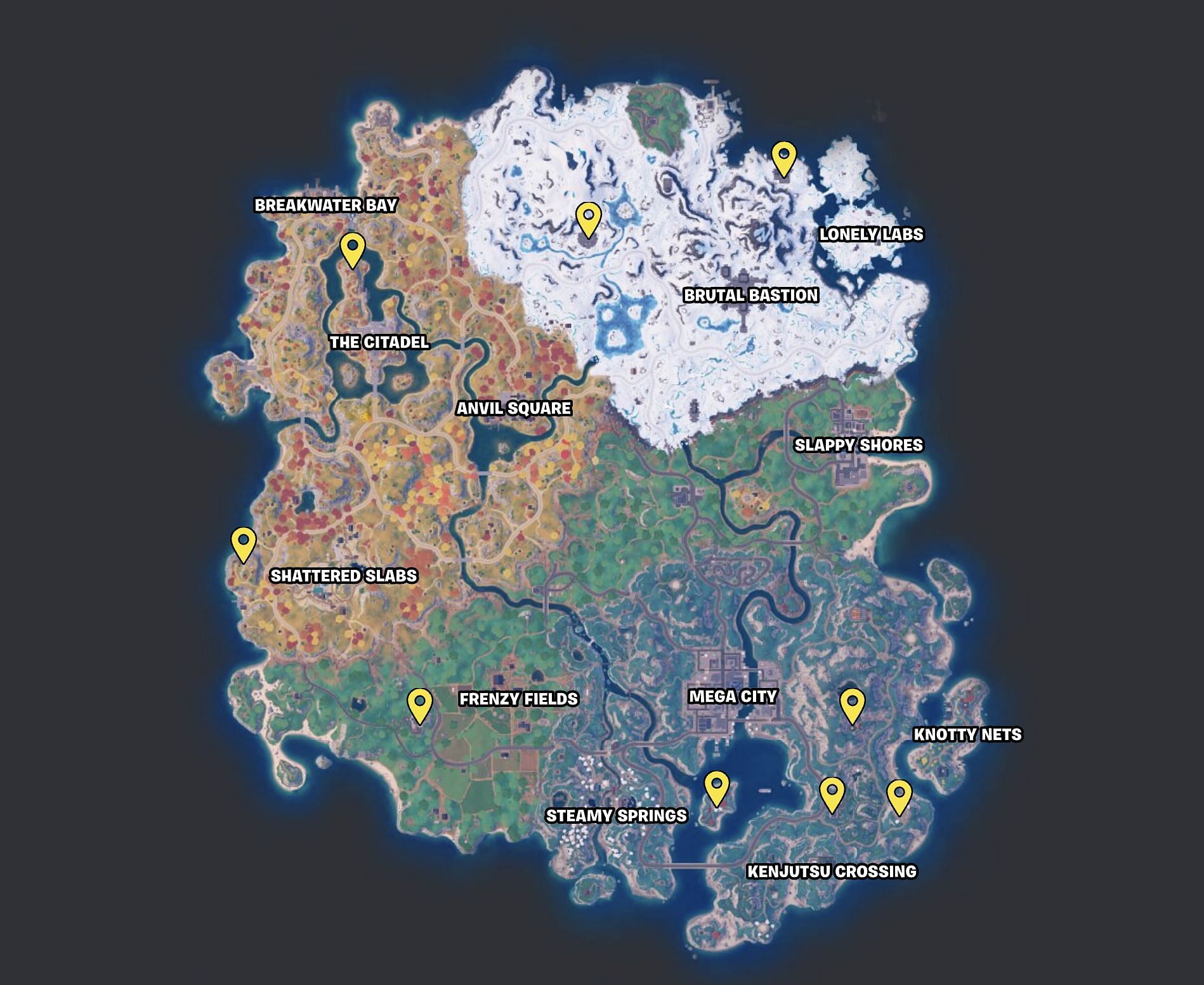 Here are some good landing points for the challenge (Image via Fortnite.GG)