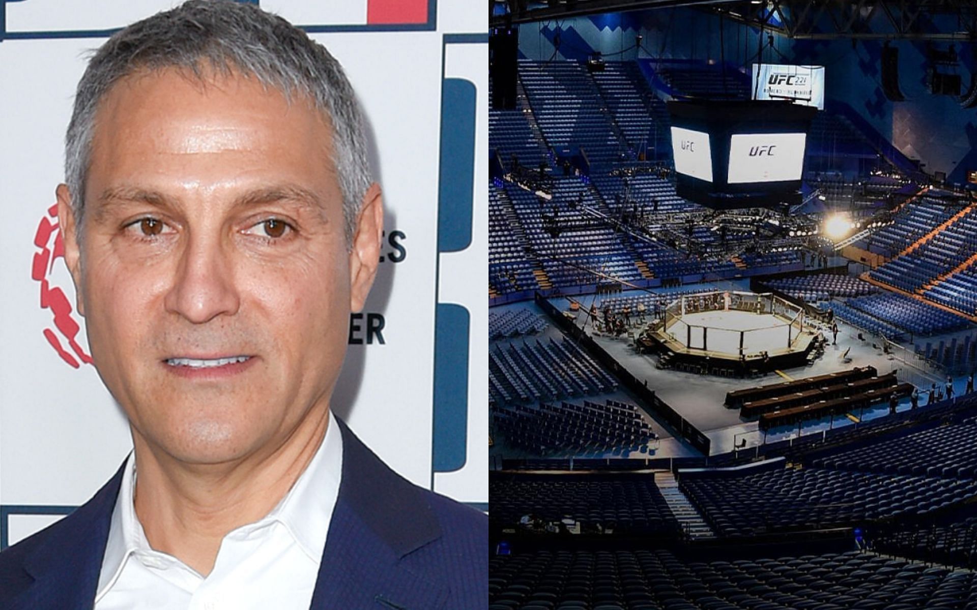 Ari Emanuel (Left) and UFC octagon (Right) [Images via: @AndyVermaut on Twitter and Getty]