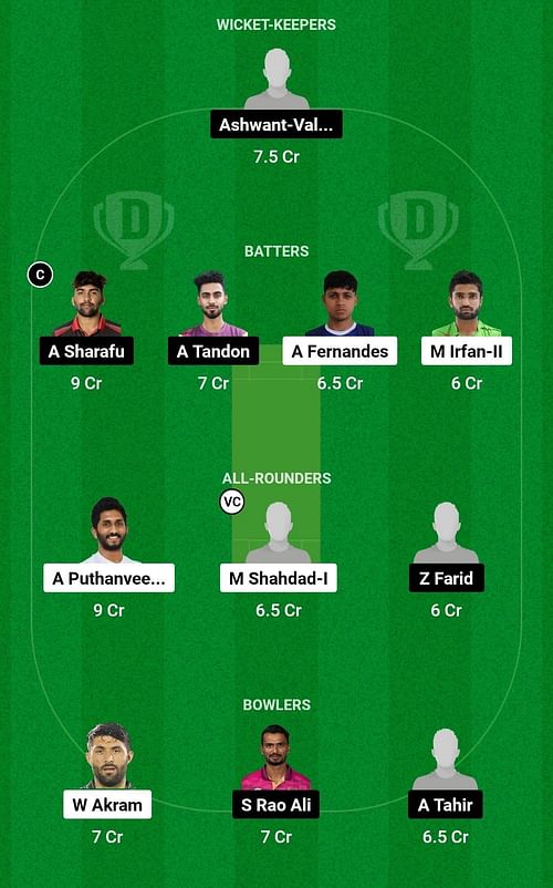 Dream11 Team for Emirates Red vs Emirates Blues - Emirates D10 2023.