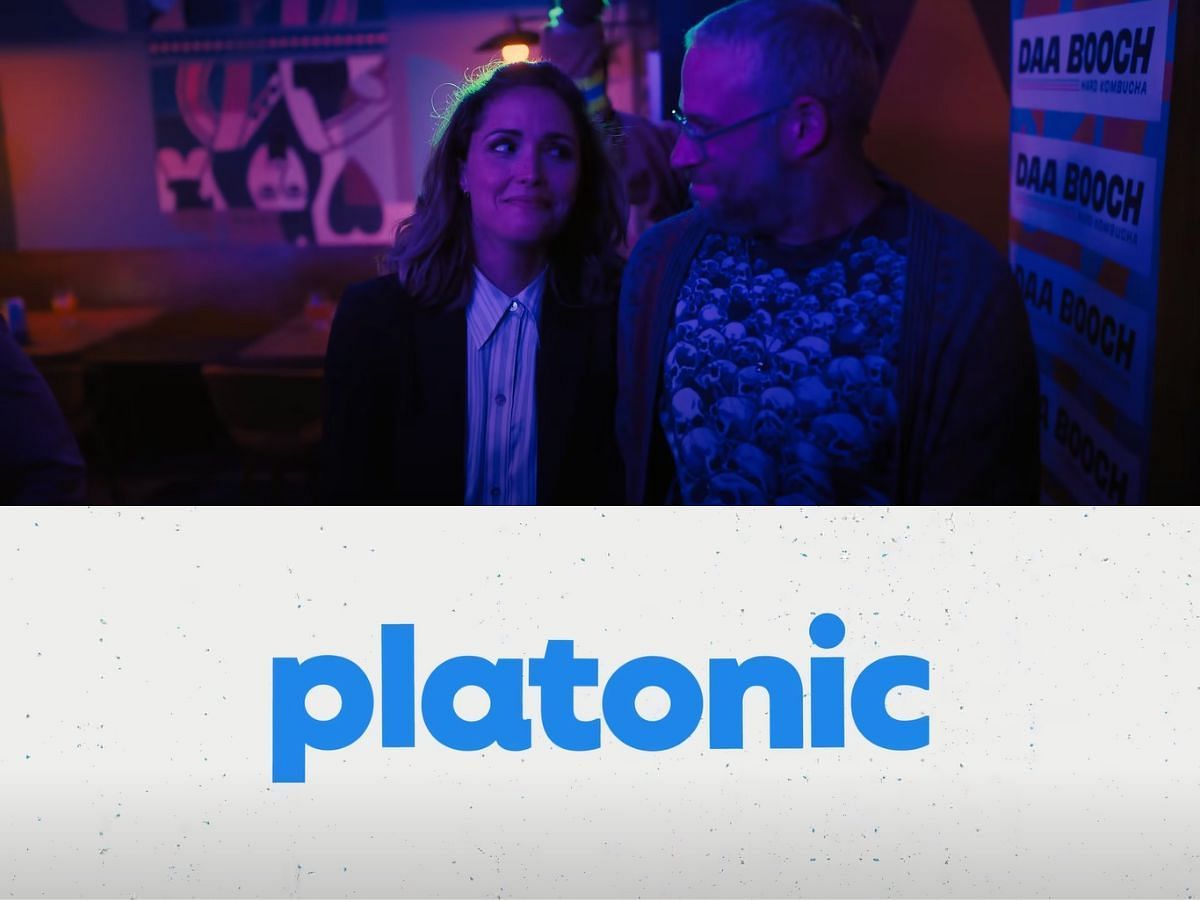 Platonic stars Rose Byrne and Seth Rogen. (Photos via YouTube/Apple TV/Sportskeeda)