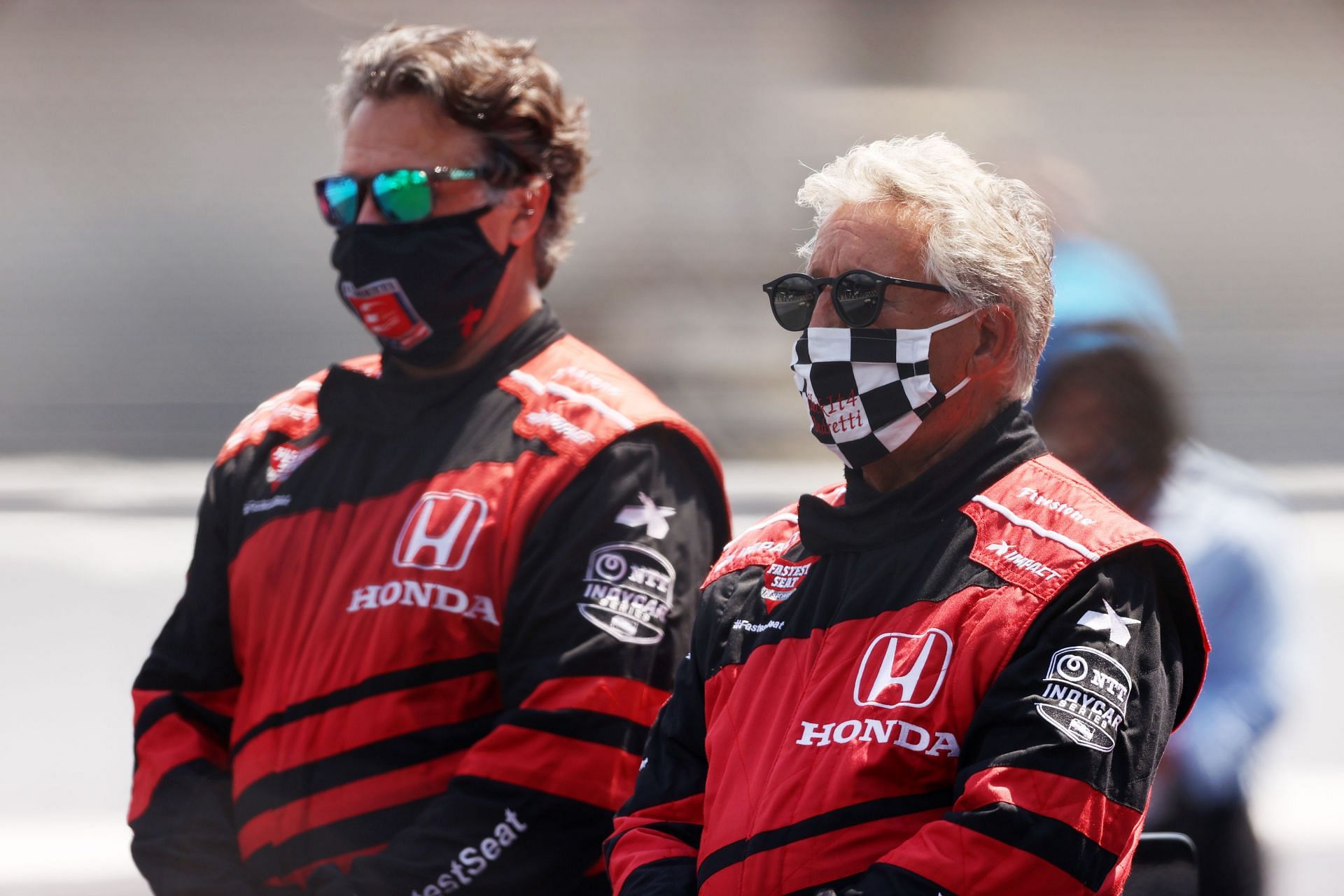 INDIANAPOLIS, INDIANA - AUGUST 23: Mario Andretti and his son Michael stand on the grid prior to the 104th running of the Indianapolis 500 at Indianapolis Motor Speedway on August 23, 2020 in Indianapolis, Indiana. (Photo by Gregory Shamus/Getty Images)