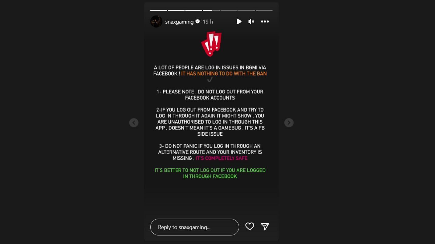 Snippet showing the Instagram story of popular creators (Image via Instagram/snaxgaming)