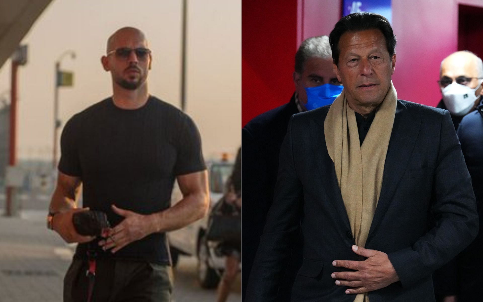 Andrew Tate (left) and Imran Khan (right) (Image credits Getty Images and @Cobratate on Twitter)