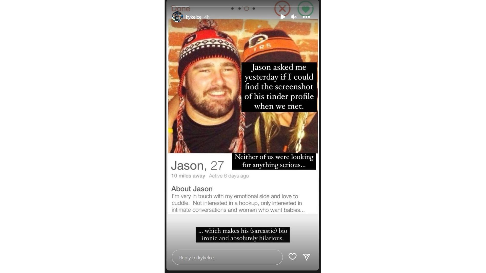 Kylie Kelce shares husband Jason&#039;s iconic Tinder profile from years ago