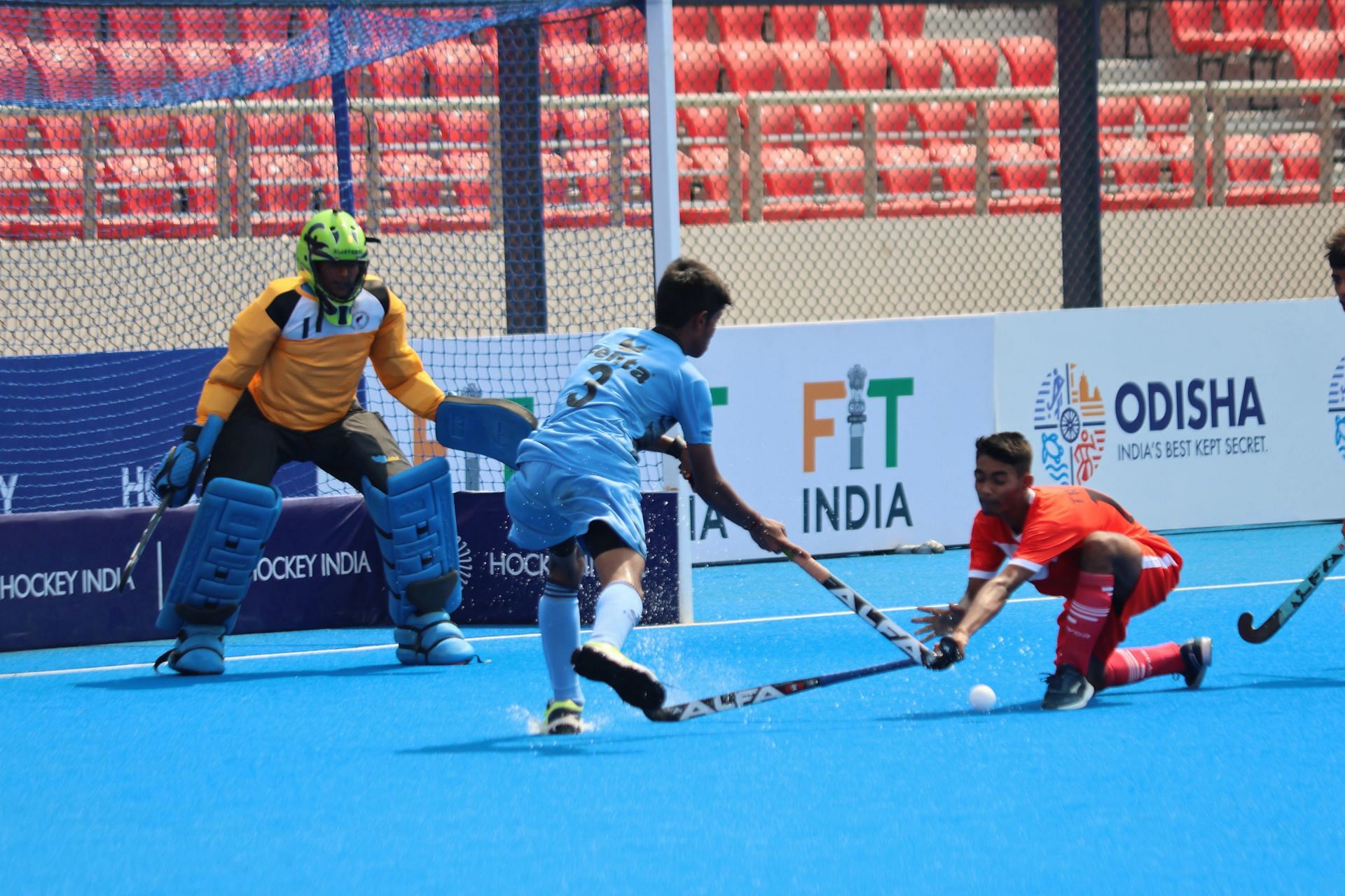 One-sided contests were witnessed during ongoing 13th Hockey India sub junior men national championship in Rourkela. Photo credit: Hockey India.