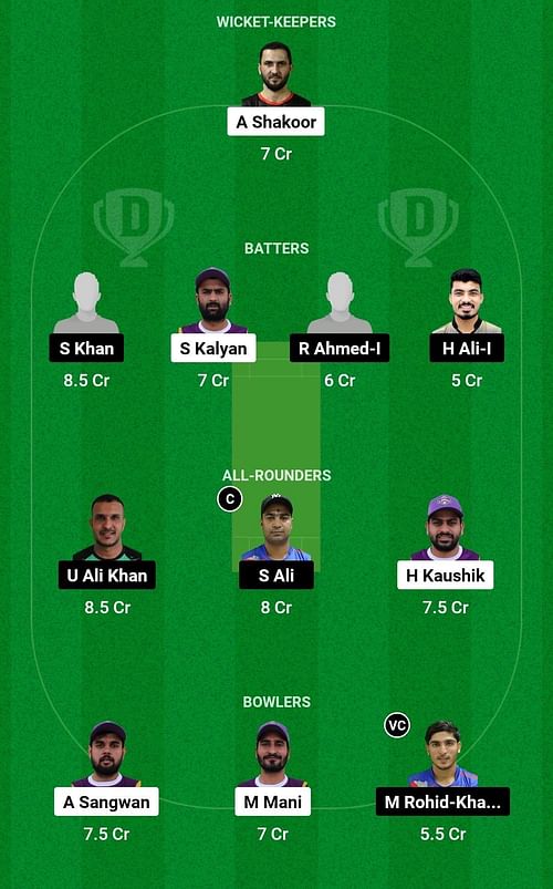 Dream11 Team for Ajman vs Fujairah - Emirates D10 League 2023.