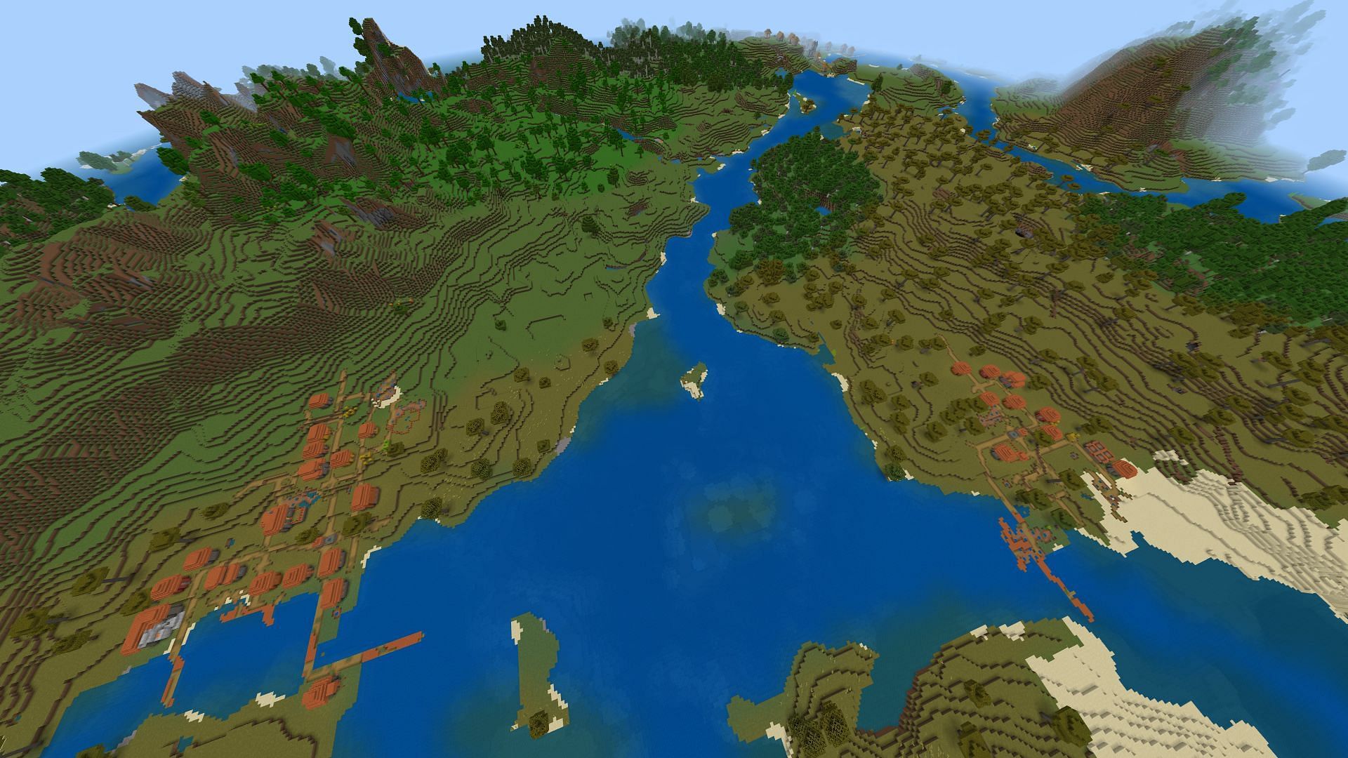 The villages near this seed&#039;s spawn are all within a fairly short distance of each other (Image via Mojang)