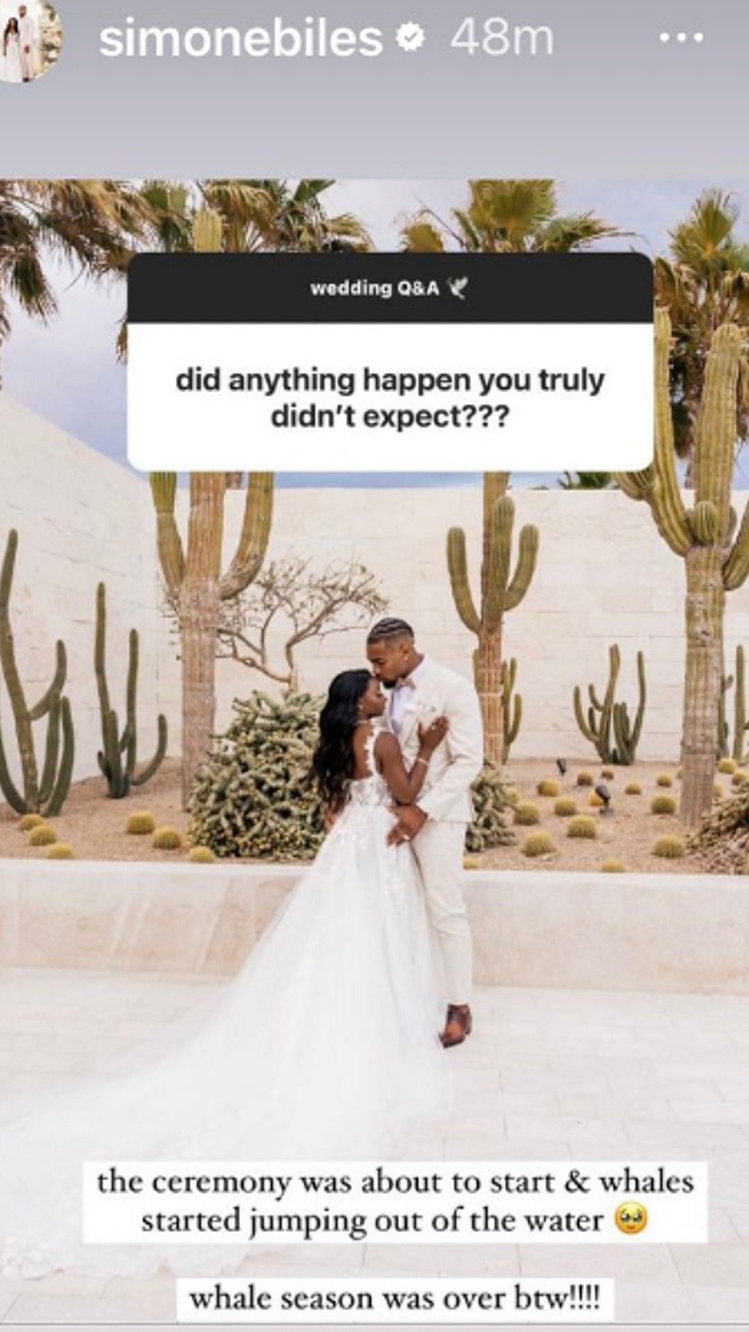 Simone Biles revealed a small detail about her wedding day earlier this month.