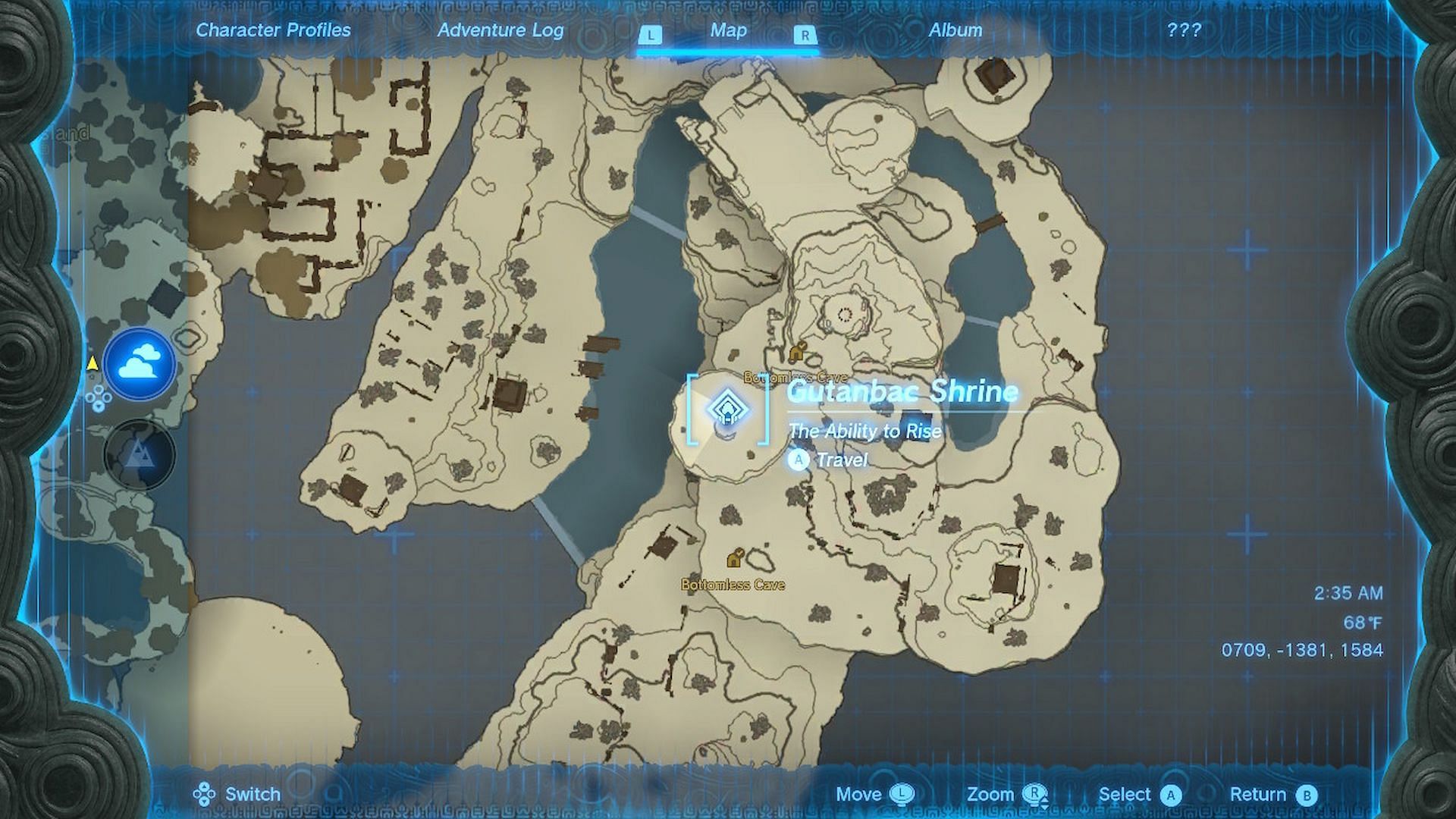 The location of the Gutanbac Shrine in Tears of the Kingdom (Image via Nintendo)