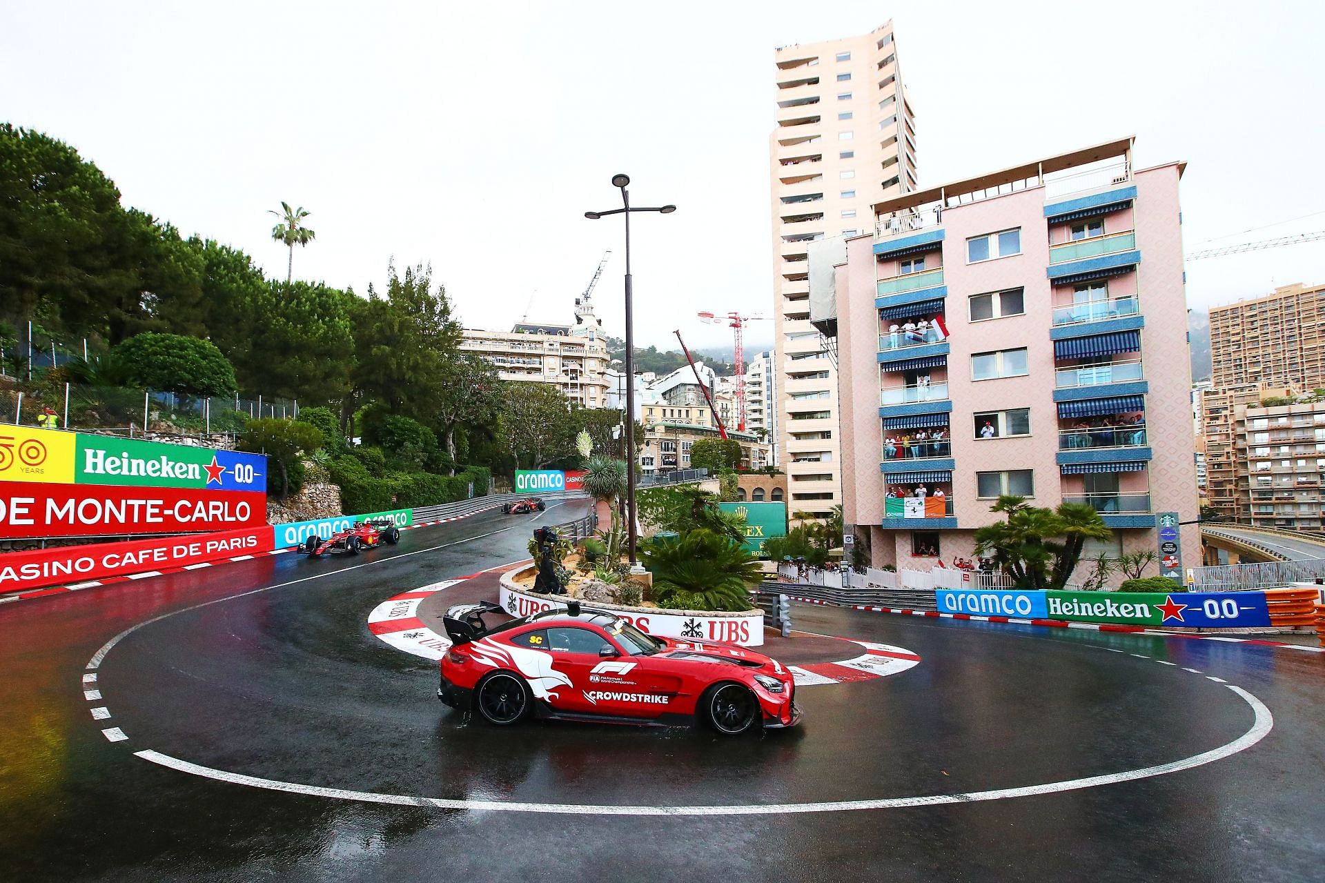 The FIA Safety Car crosses the Loews Hairpin during the 2022 F1 Monaco GP. (Photo by Eric Alonso/Getty Images)