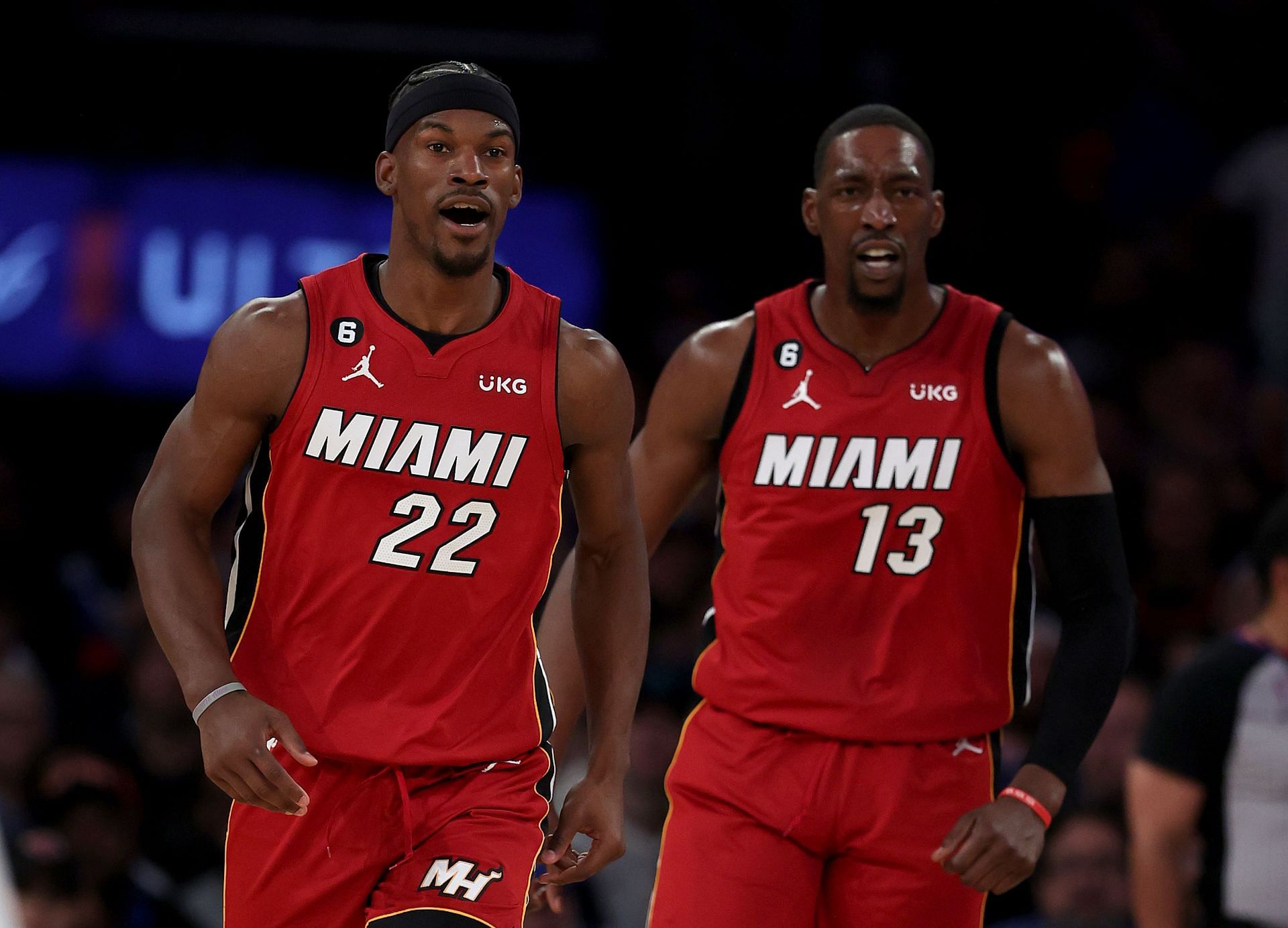 Jimmy Butler and Bam Adebayo of the Miami Heat