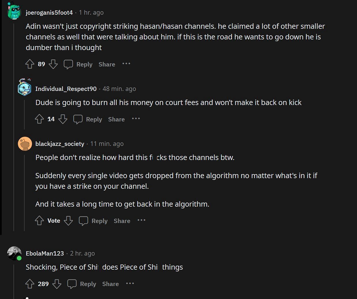Redditors debating the copyright rules (Image via r/LivestreamFail)