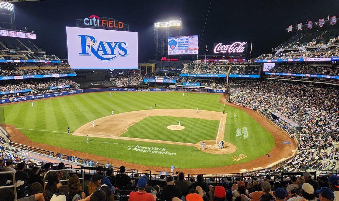The Tampa Bay Rays logo flashed at Citi Field as the New York Mets were down 7-1 - photo credit to Talkin