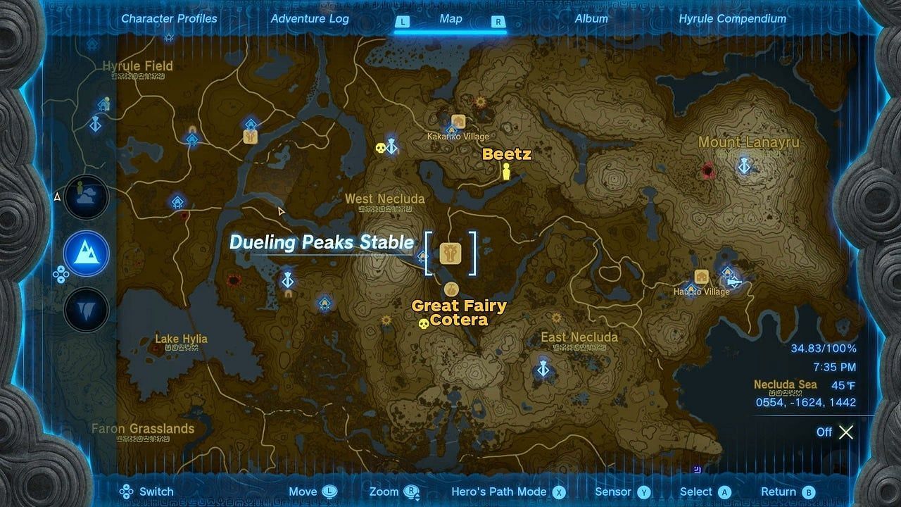 Great Fairy Cotera location (Image via Nintendo)