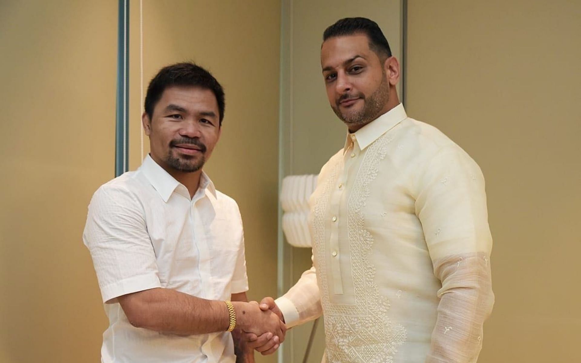 Manny Pacquiao [Left] Paradigm Sports CEO and owner Audie Attar [Right] [Image courtesy: @mmaturktr (Twitter)]