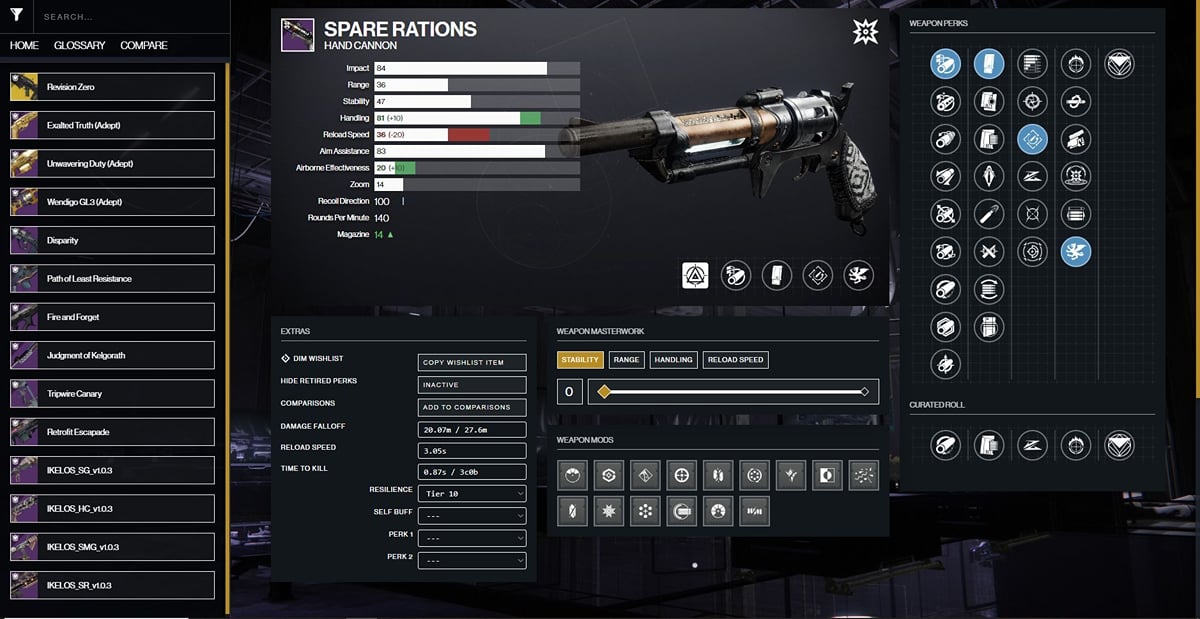 Spare Rations Weapon Destiny 2 Spare Rations god roll guide for PvP and PvE