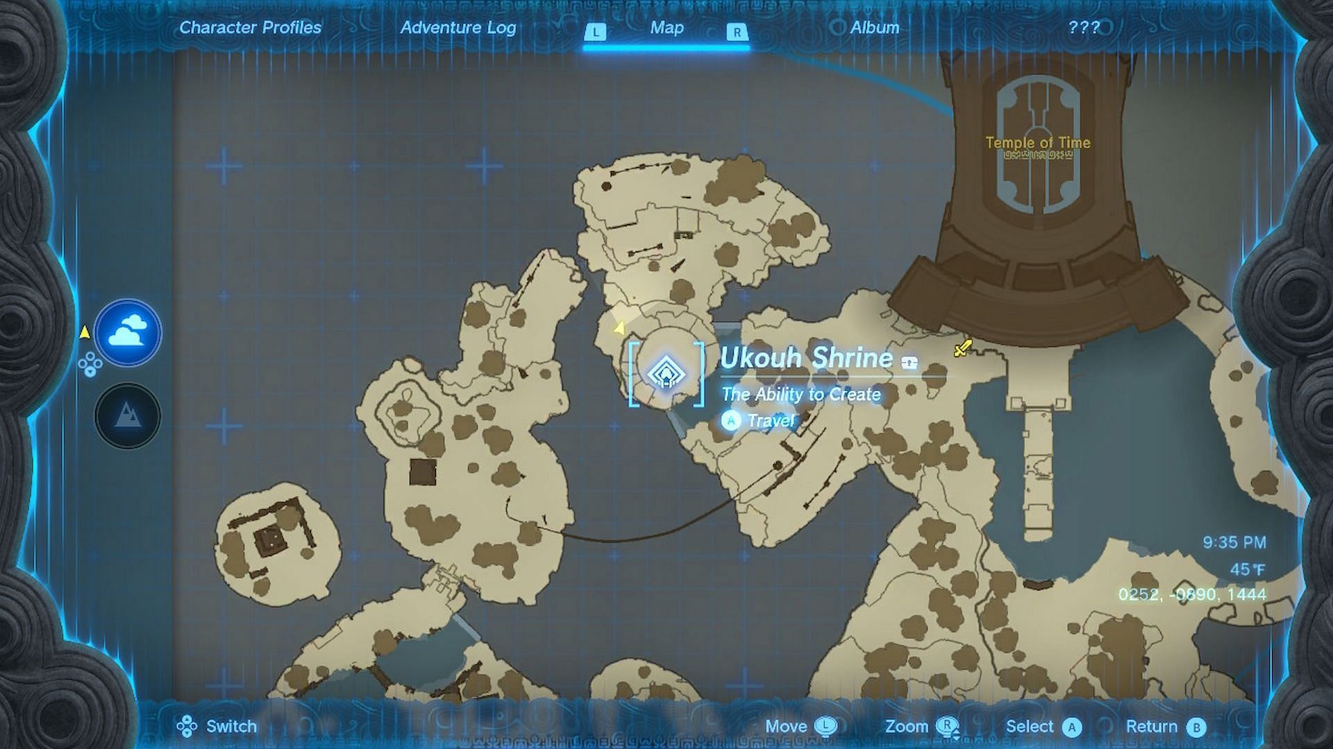 The location of the Ukouh shrine in Tears of the Kingdom (Image via Nintendo)