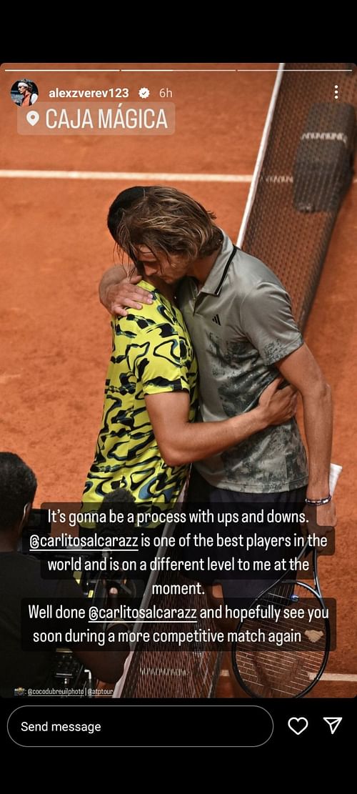 Alexander Zverev's Instagram story