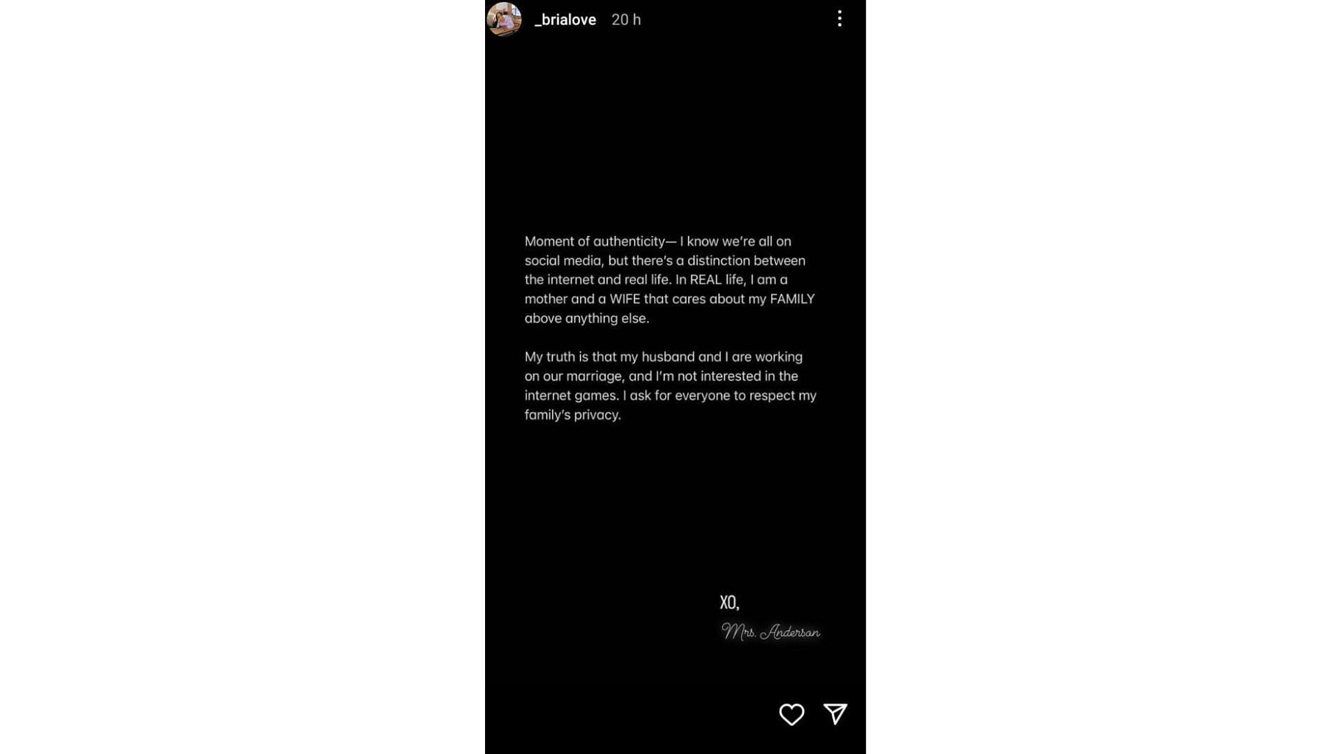 Bria Anderson&#039;s Instagram story.