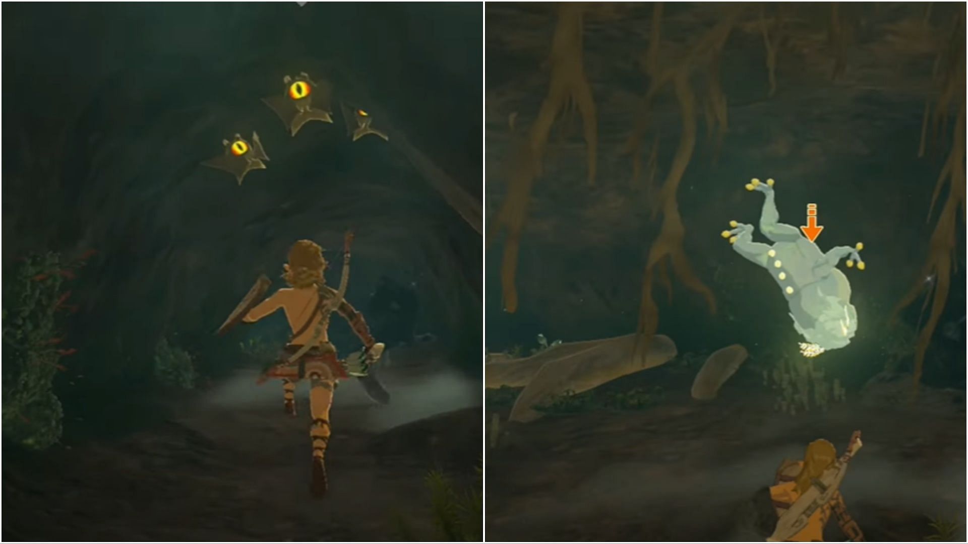 Several bats and a huge frog are also present in the cave (Image via YouTube/ RIOT GEAR GAMING)