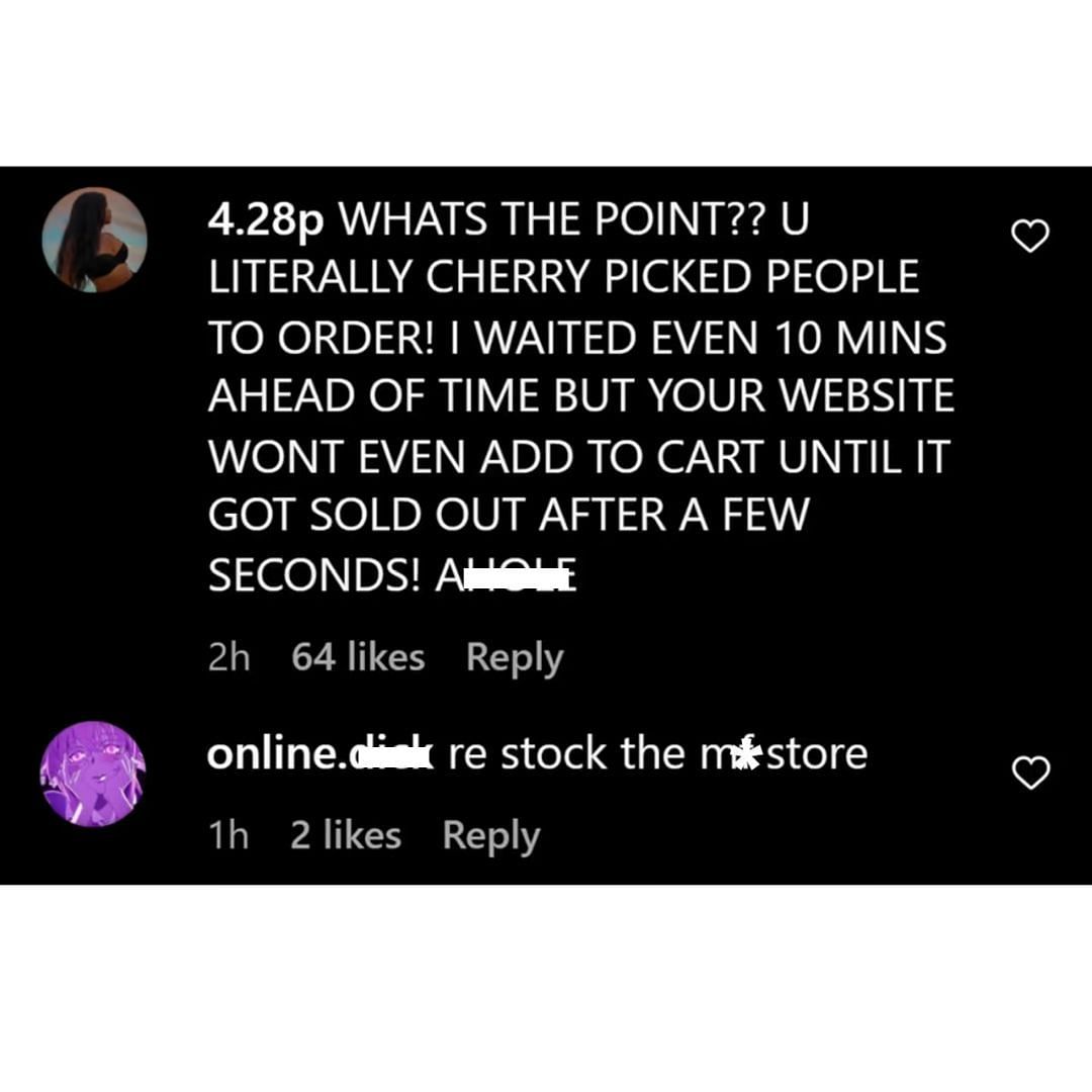 Fans are frustrated about the collection being sold out within moments of release (Image via Instagram)