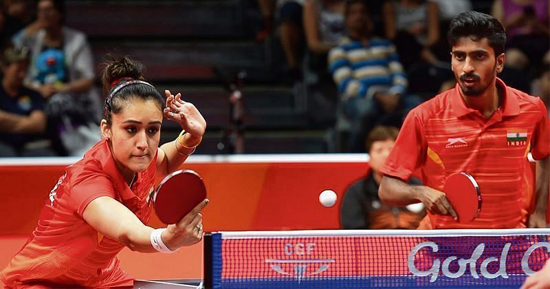 Manika Batra and Sathiyan Gnanasekaran competing in Mixed Double