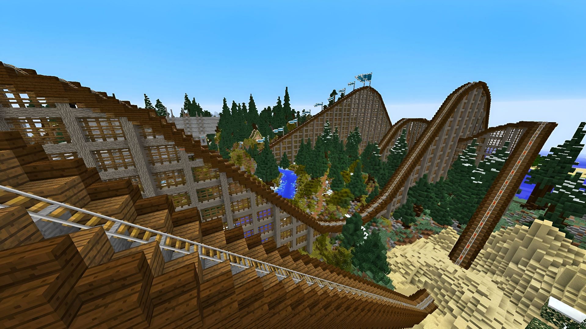 Rollercoasters are one of the most popular structures to build in Minecraft (Image via Reddit/u/GoodTimesWithScar)
