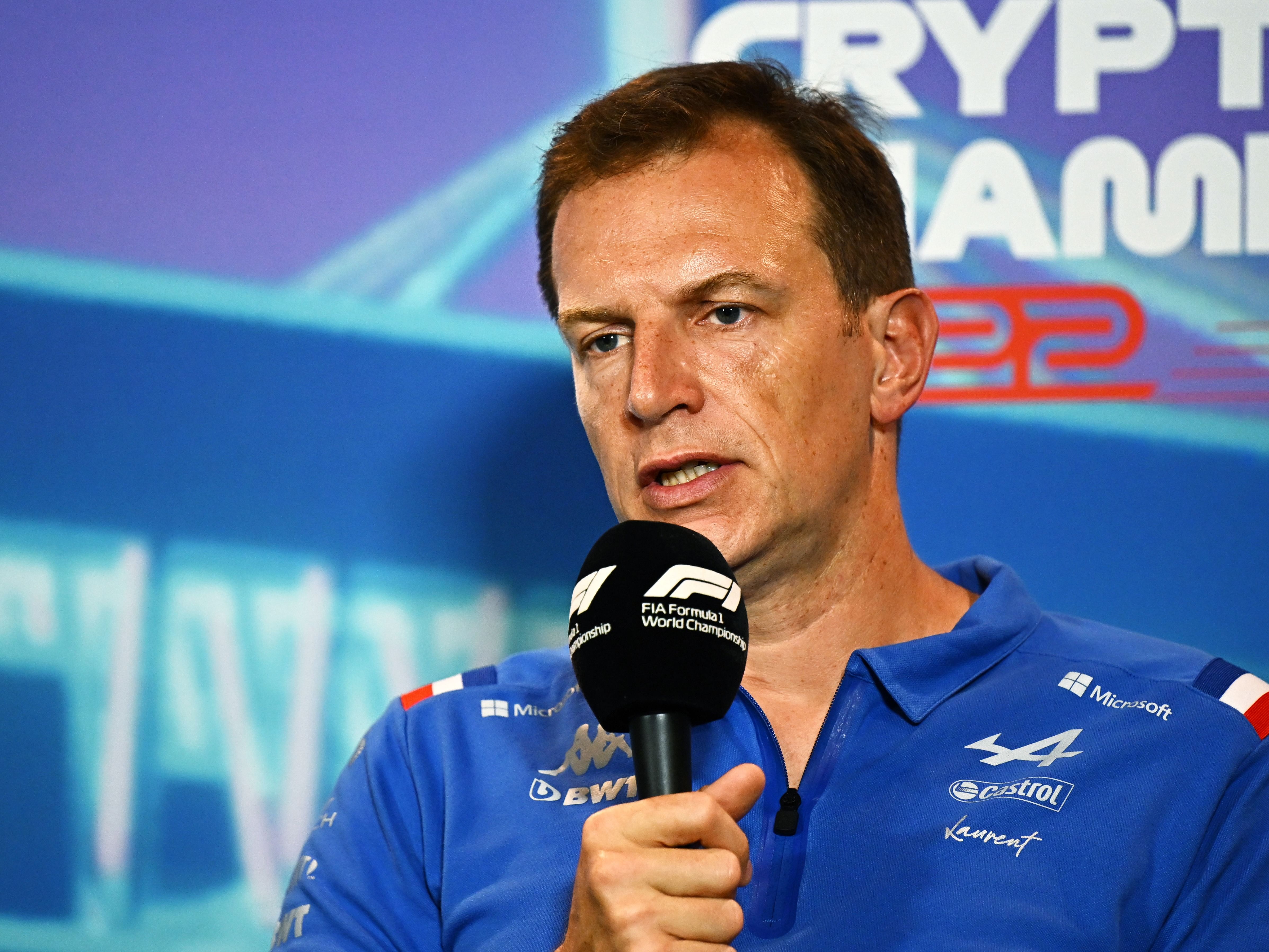 Laurent Rossi, CEO of Alpine F1 talks in the Team Principals Press Conference prior to final practice ahead of the 2022 F1 Miami Grand Prix. (Photo by Clive Mason/Getty Images)