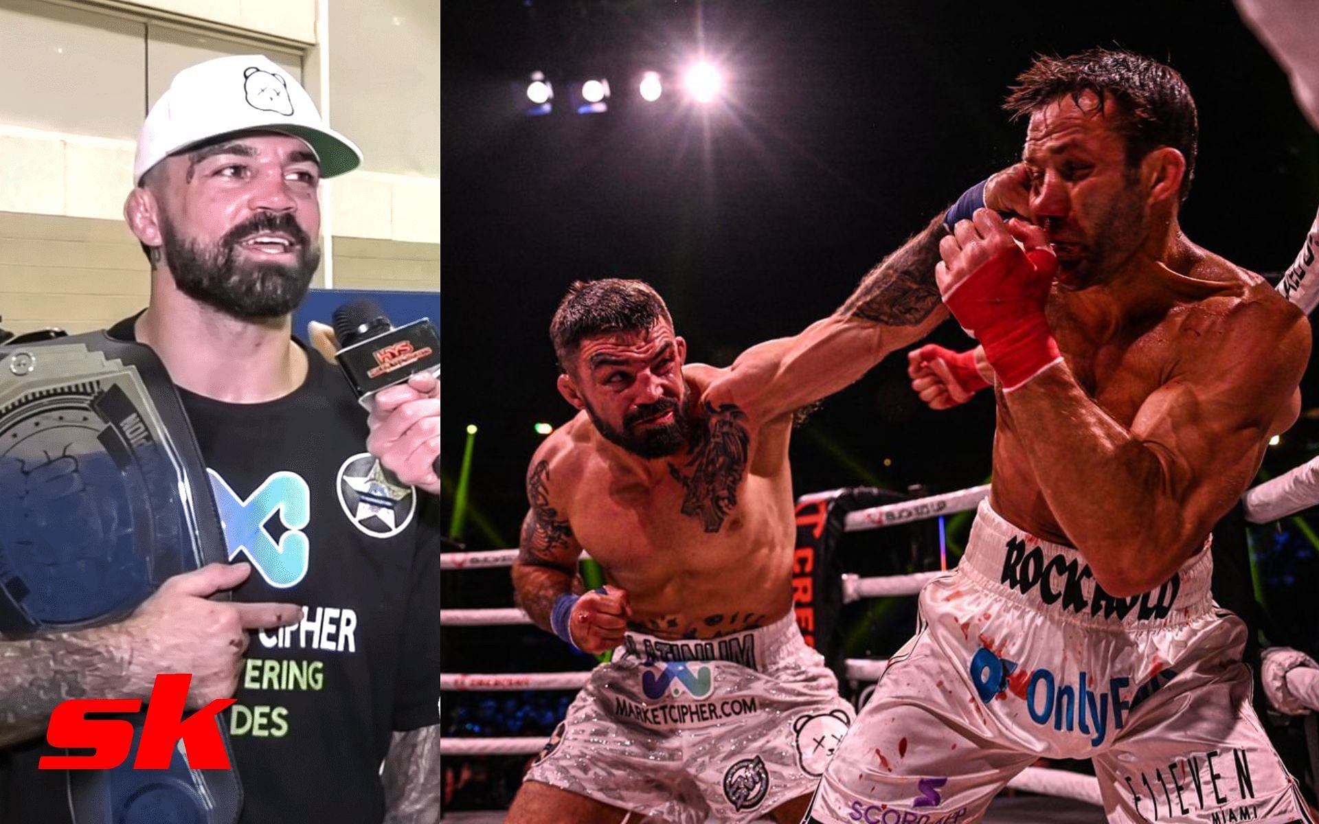 Mike Perry (left) lands against Luke Rockhold (right). [Images courtesy: left image from YouTube Helen Yee Sports and right image from Bare Knuckle FC]