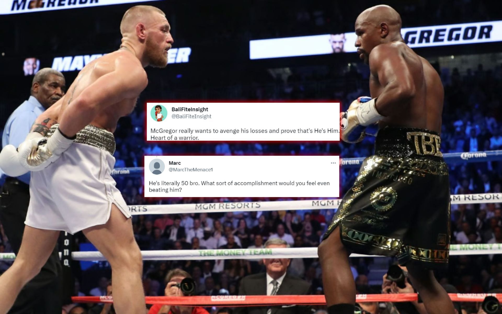 Conor McGregor rallying for a rematch against Floyd Mayweather [Images via: @thenotoriousmma on Twitter]