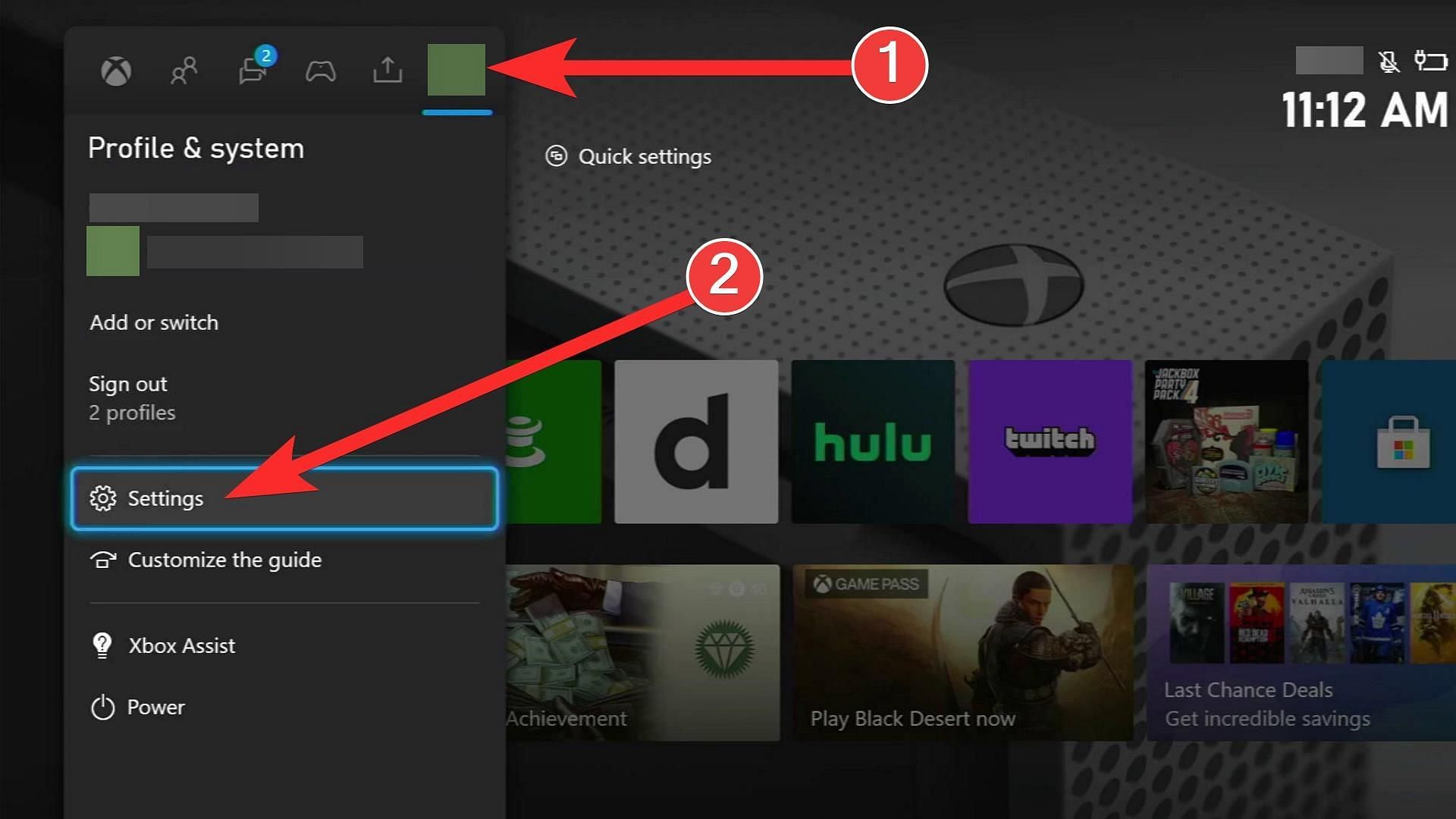 Navigate to &quot;Profile &amp; System&quot; and select &quot;Settings&quot; (Image via Xbox)