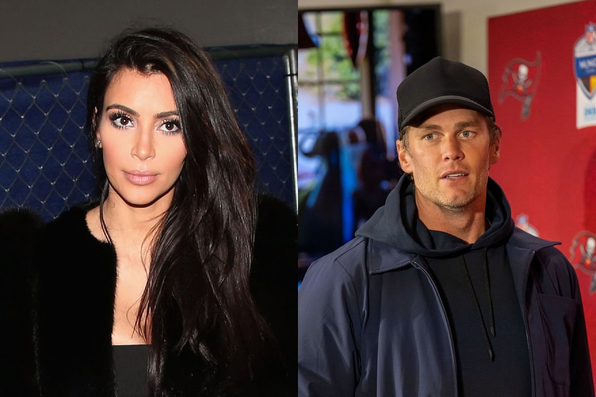 Kim Kardashian (L) and Tom Brady (R)