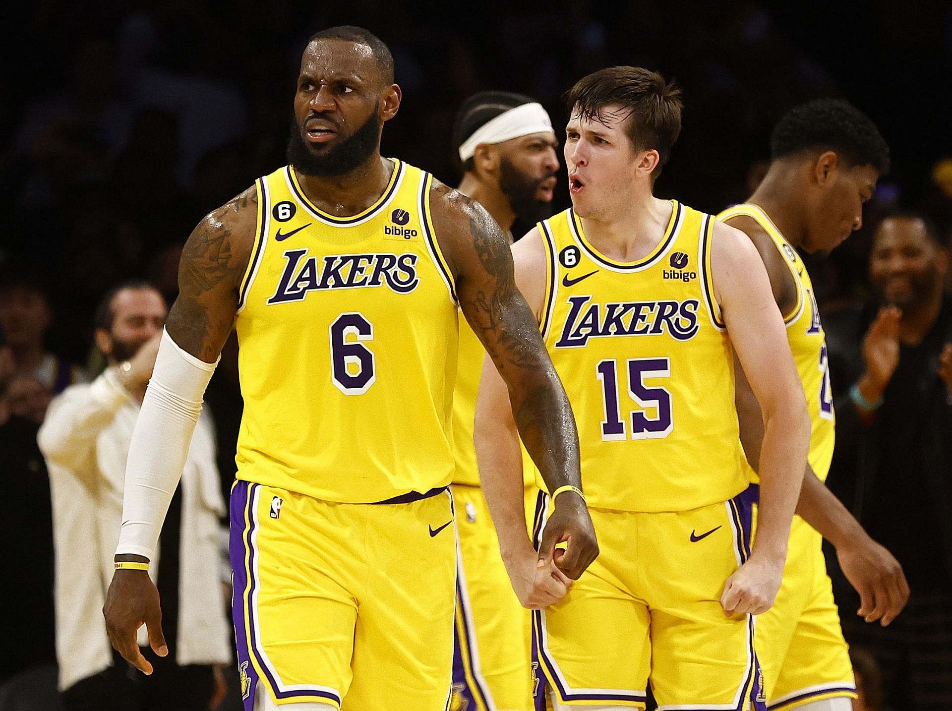 LA Lakers star forward LeBron James and Lakers second-year shooting guard Austin Reaves