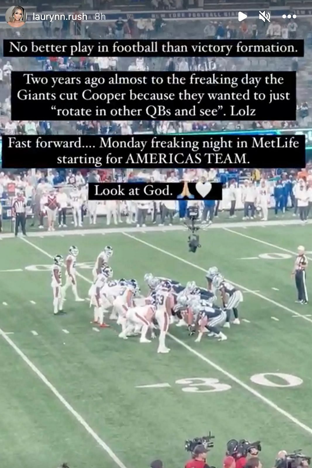 Lauryn Rush&rsquo;s Instagram Post taking a dig at the Giants