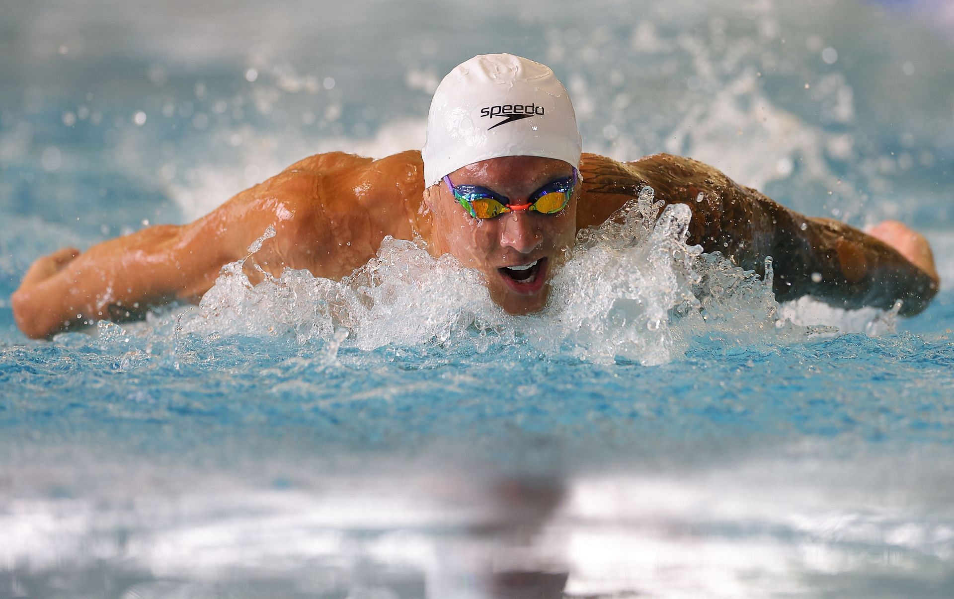 Caeleb Dressel competes in the Men&#039;s 100 LC Meter Butterfly during day one of the 2023 Speedo Atlanta Classic