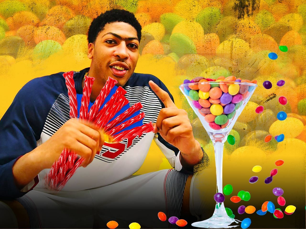 Anthony Davis eating Skittles and Twizzlers