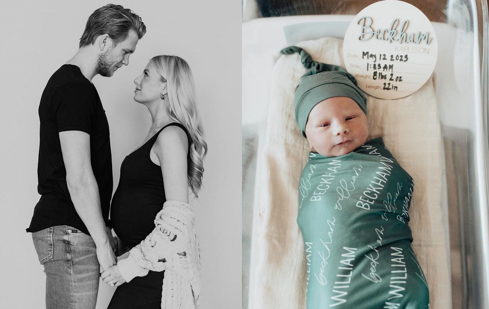 William Karlsson and wife Emily welcomed their son Beckham, just before Game 5 against Oilers