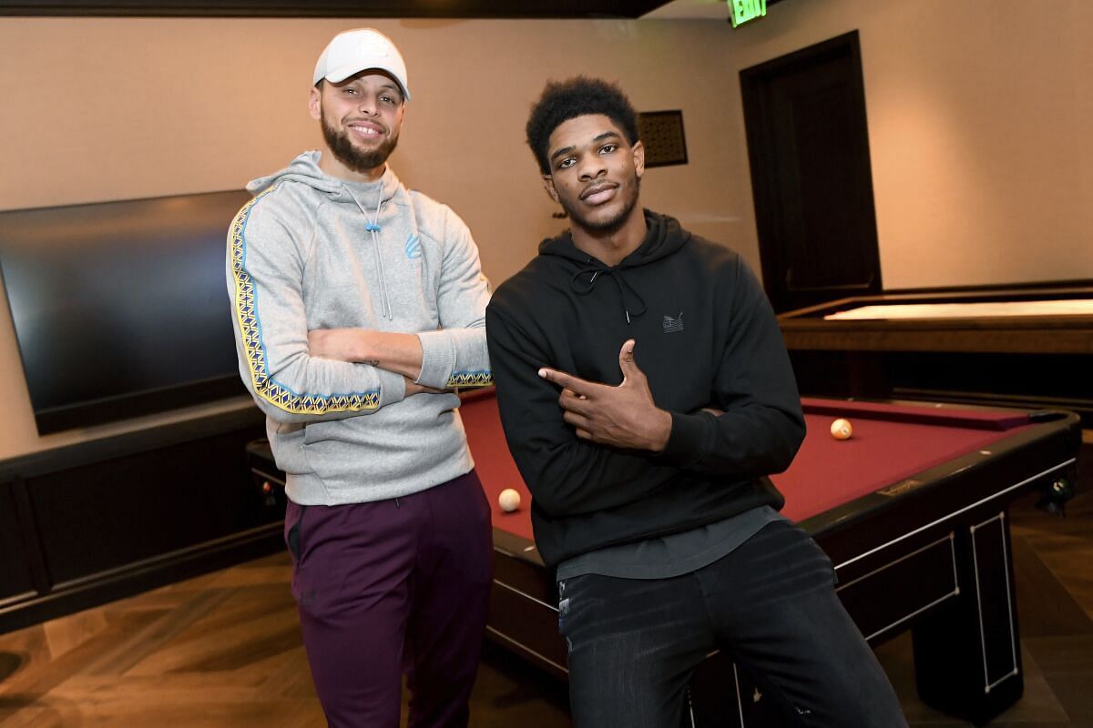 Golden State Warriors superstar point guard Steph Curry and G League Ignite guard Scoot Henderson