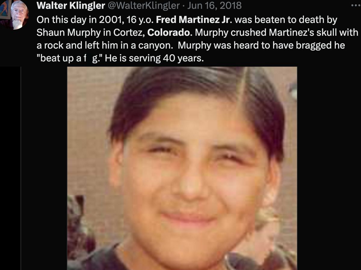 Shaun Murphy bragged to his friends about murdering Fred Martinez Jr. in June 2001 (Image via @WalterKlingler/Twitter)