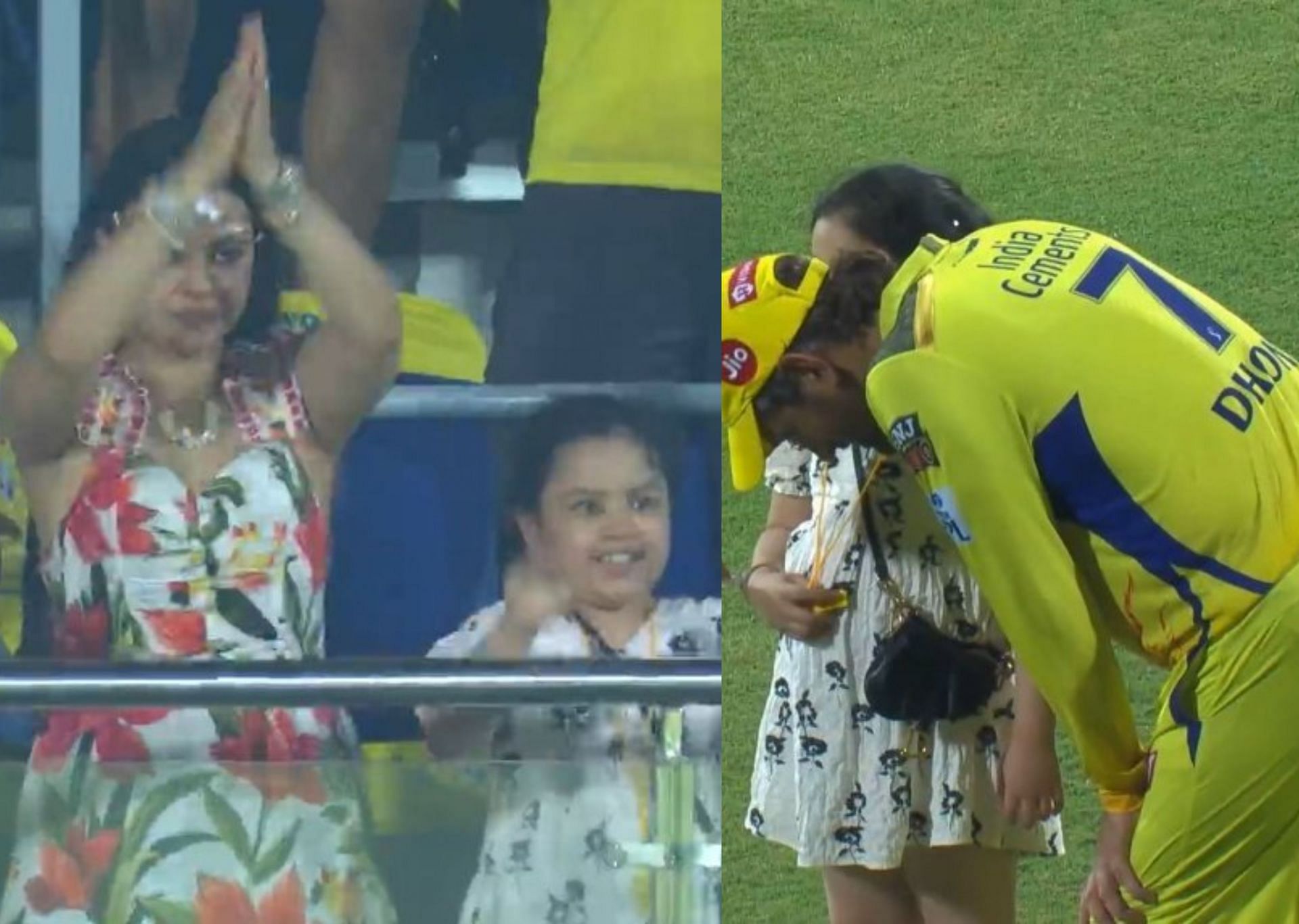 Ziva and Sakshi in the stands supporting MS Dhoni. 
