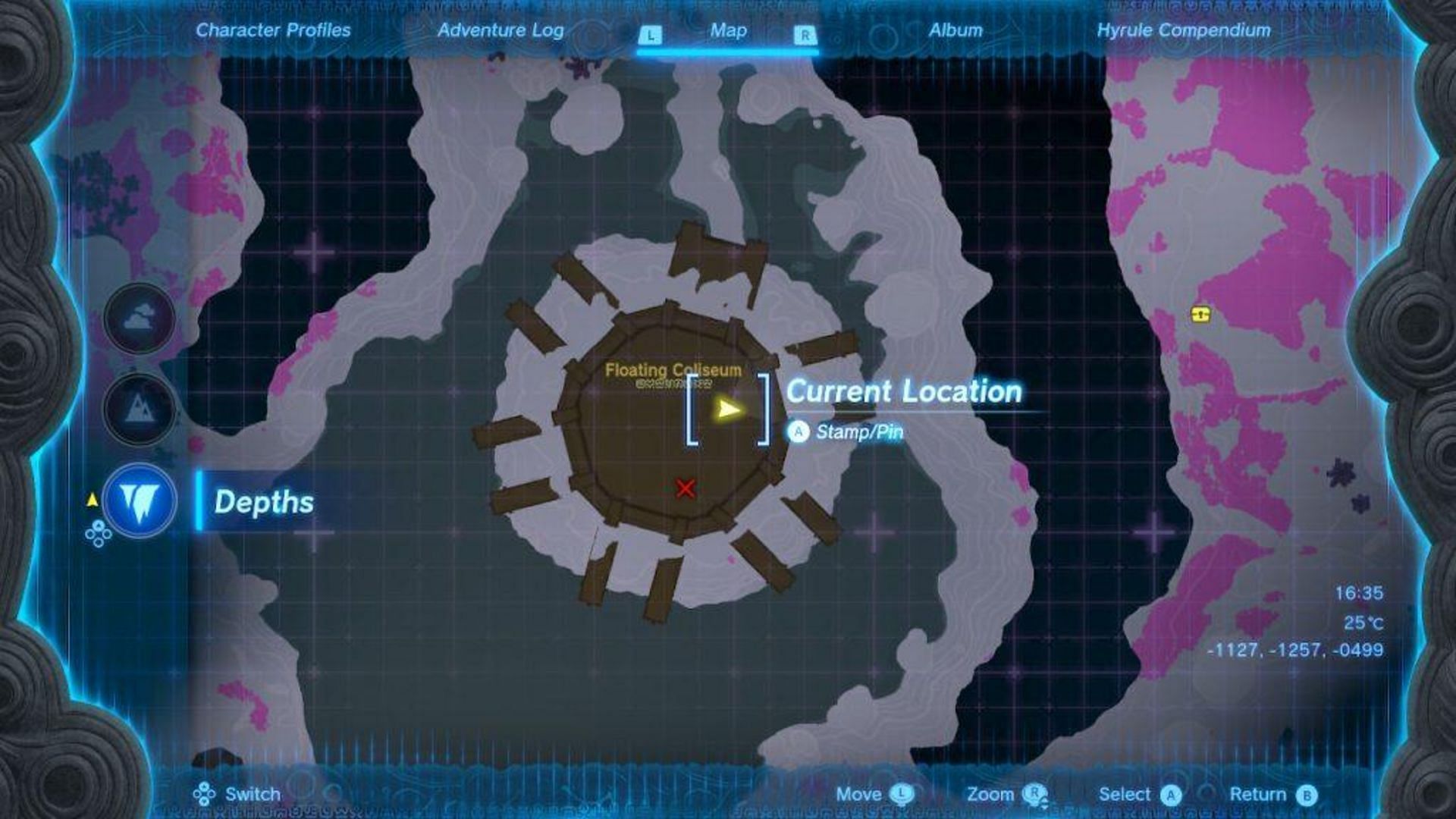 The Floating Coliseum on the map (Image via Nintendo)